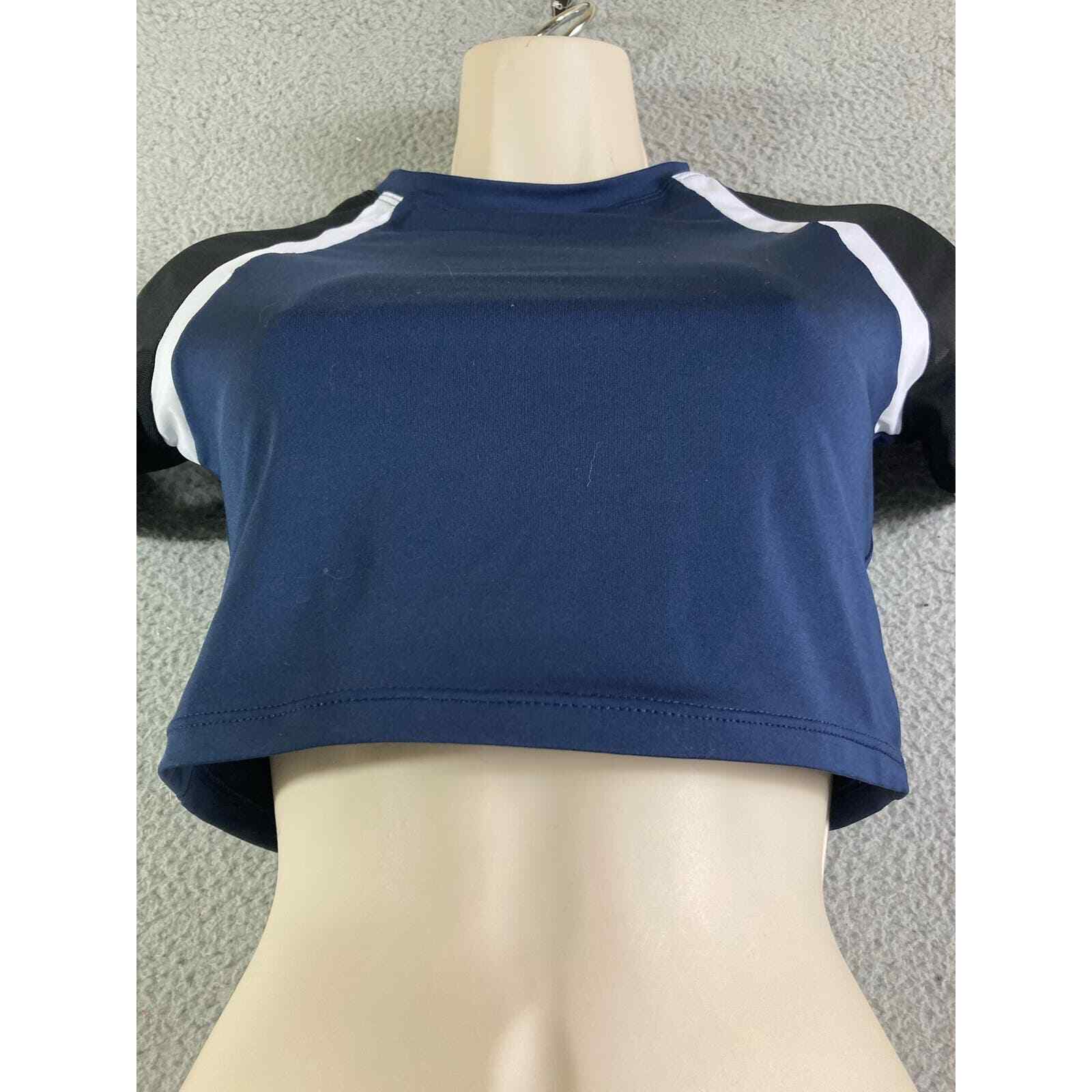 Women’s Mesh Crop Top Blue Black Sheer Short Sleeve Party Clubwear Stretch M - Thumbnail 8