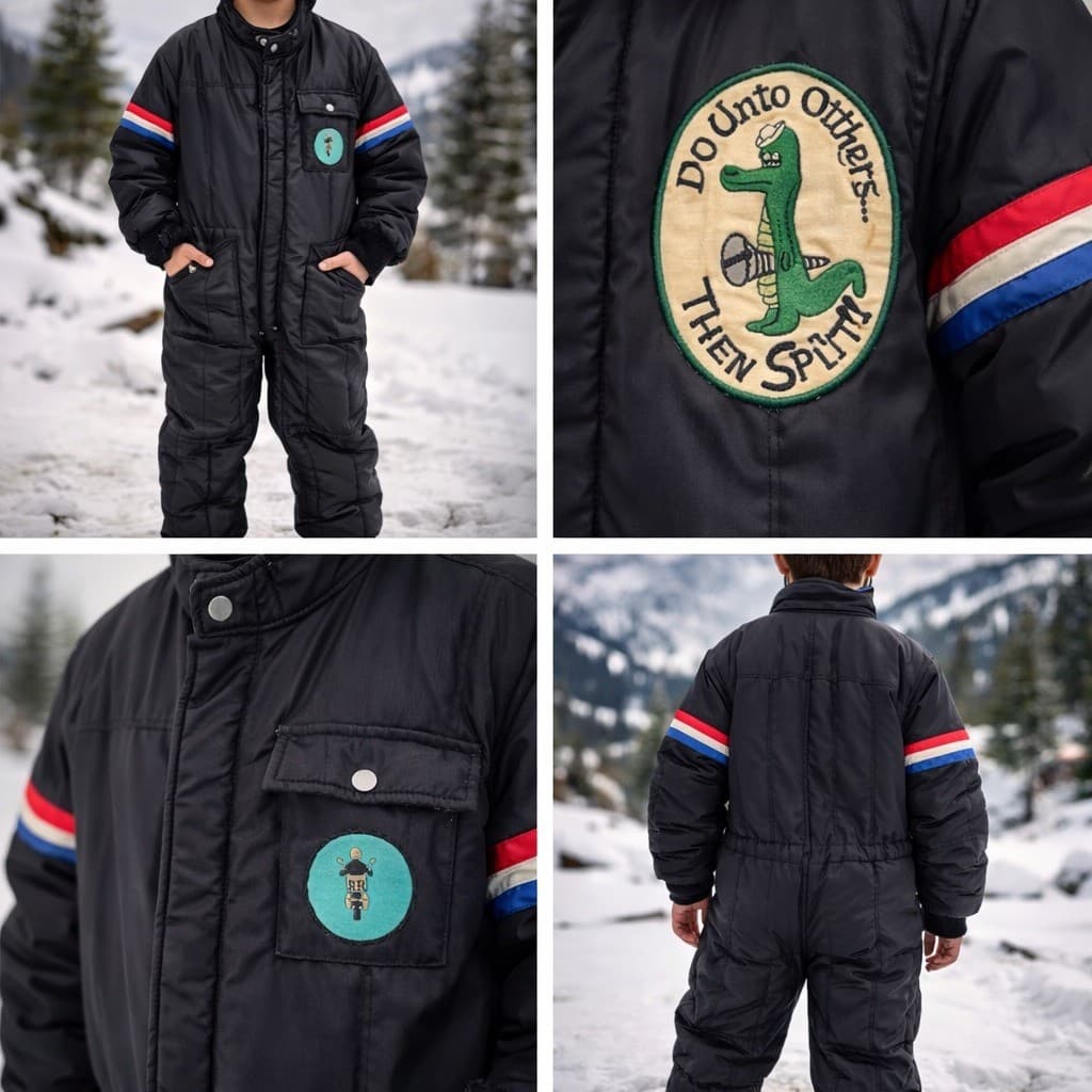 Vintage Insulated Snow Suit Mens L Black Quilted Coveralls Workwear Patches - Thumbnail 2