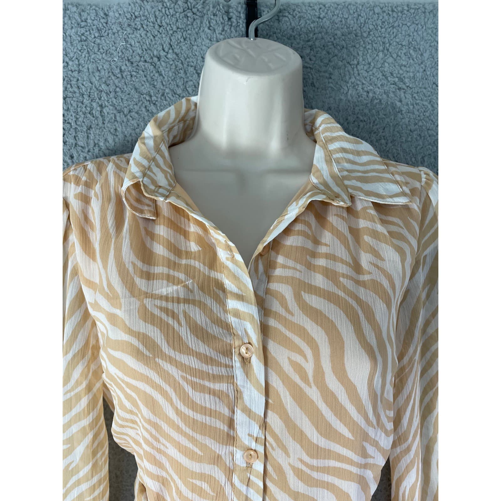 Zebra Print Midi Shirt Dress Belted Button Front Animal Print Beige Women’s S Ha - Thumbnail 9