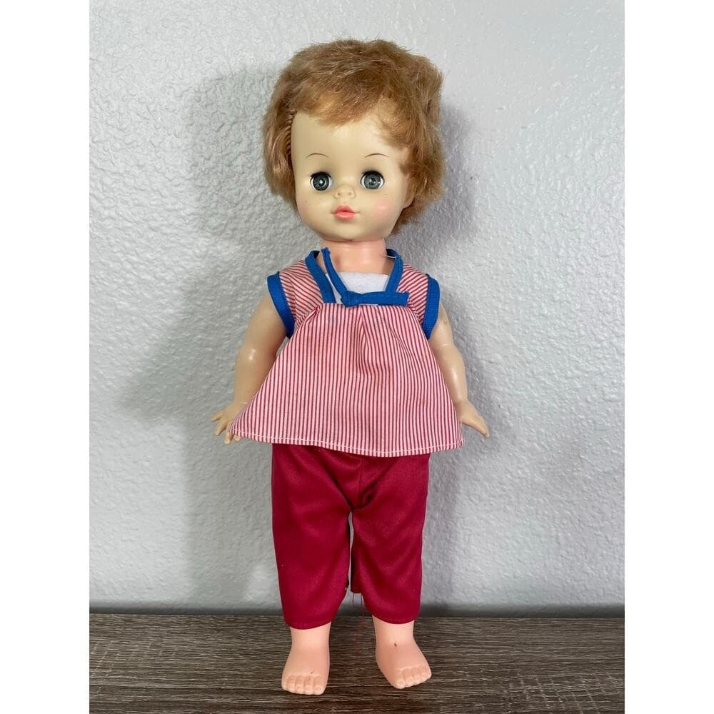 Horsman 1960s Drink Wet Baby Doll 18in Sleep Eyes Red Outfit Vintage Toddler Toy - Thumbnail 3