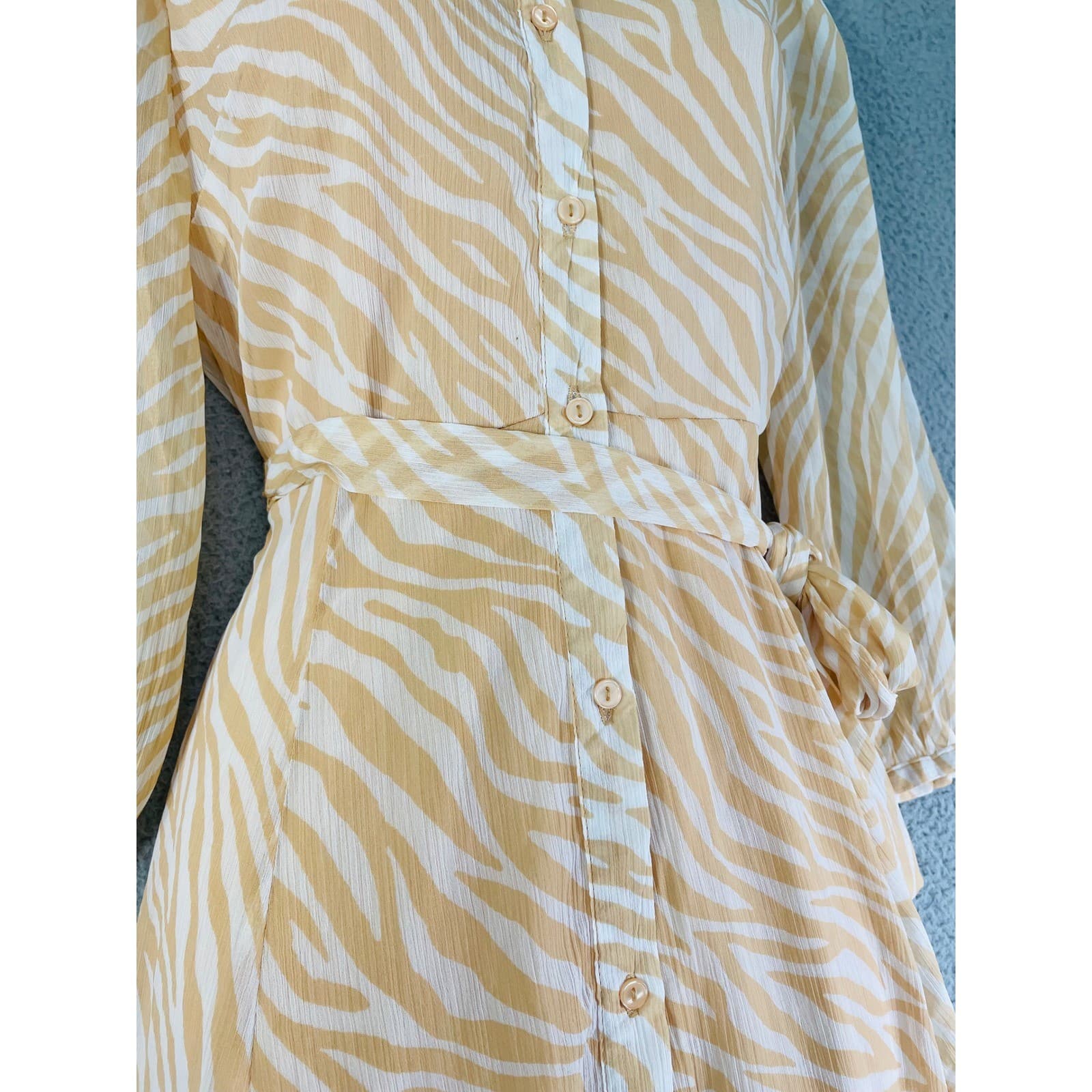 Zebra Print Midi Shirt Dress Belted Button Front Animal Print Beige Women’s S Ha - Thumbnail 12