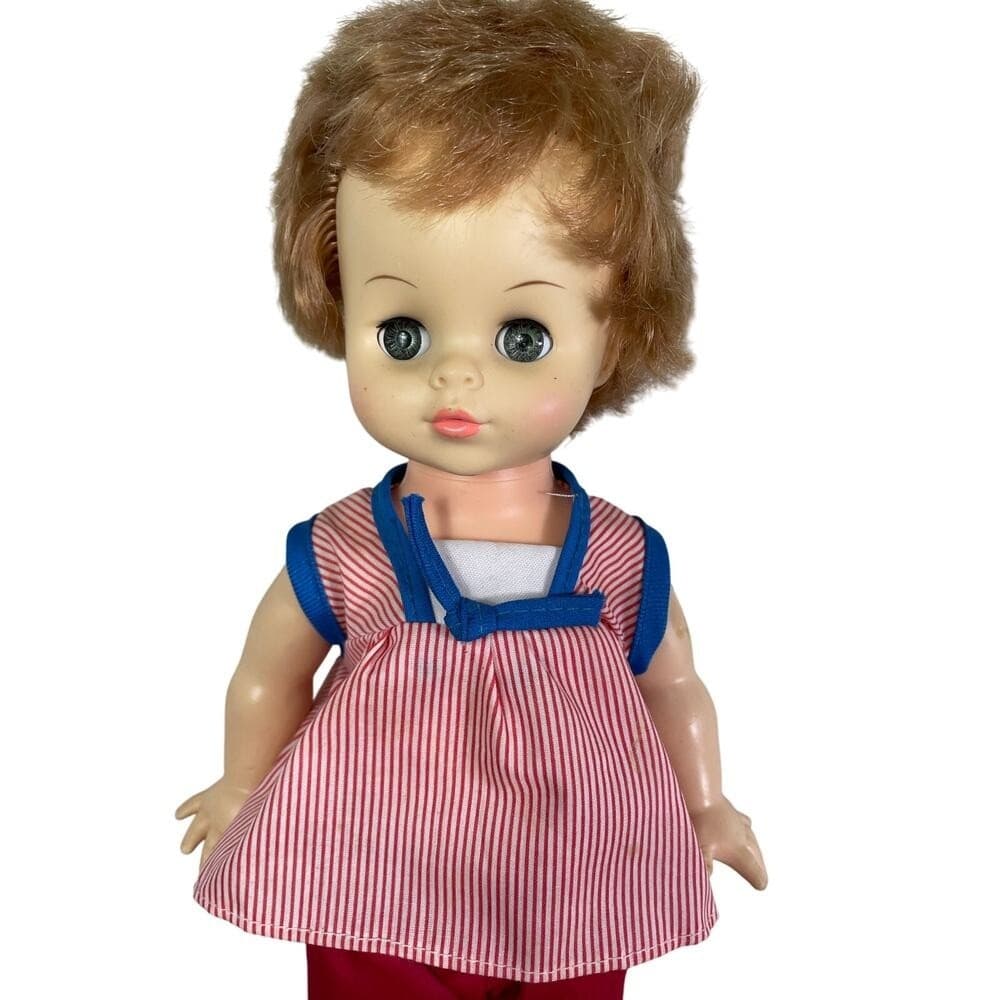 Horsman 1960s Drink Wet Baby Doll 18in Sleep Eyes Red Outfit Vintage Toddler Toy - Thumbnail 2