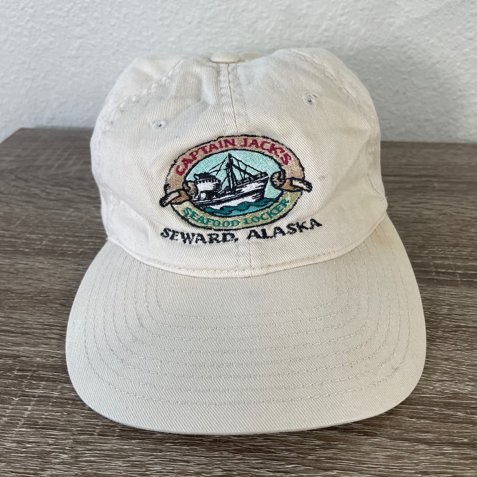 Captain Jacks Seafood Locker Seward Alaska Flexfit Hat Yupoong Beige Mens - Thumbnail 2