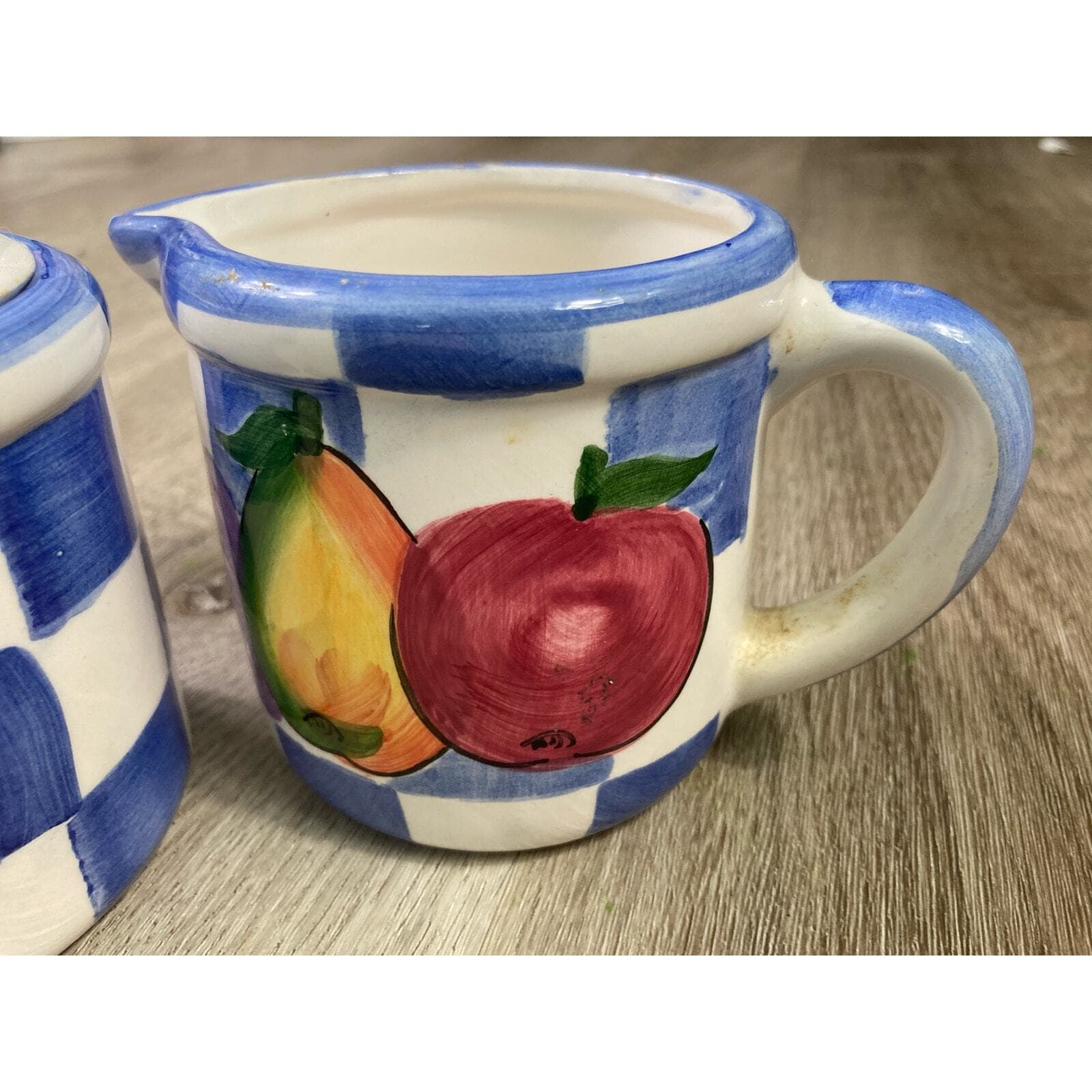 Vintage Hand-Painted Ceramic Cream & Sugar Set Fruit Design Multicolor - Thumbnail 3