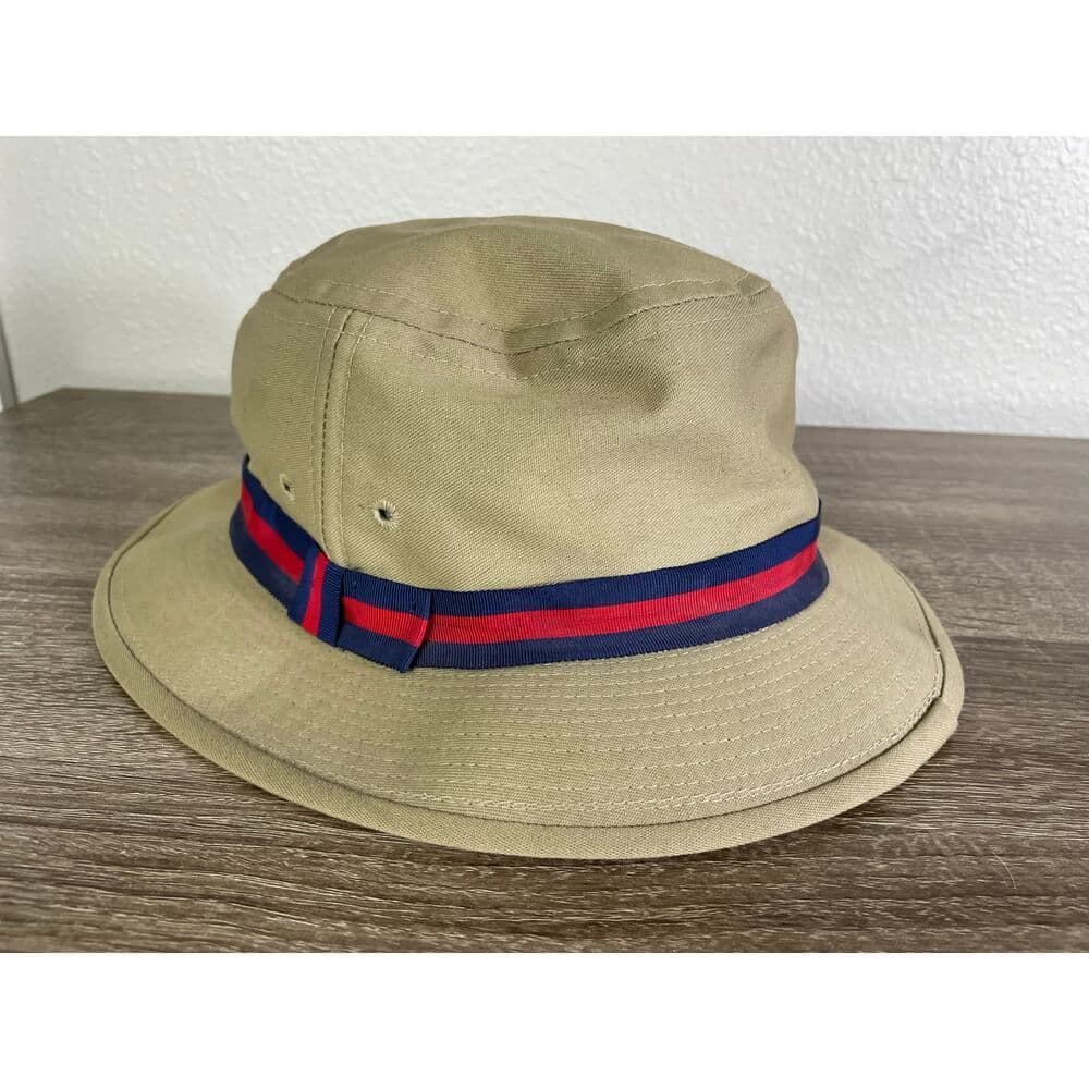 Golf Bucket Hat Khaki Red Stripe Town Talk Classic Cotton Made in USA Vintage - Thumbnail 6