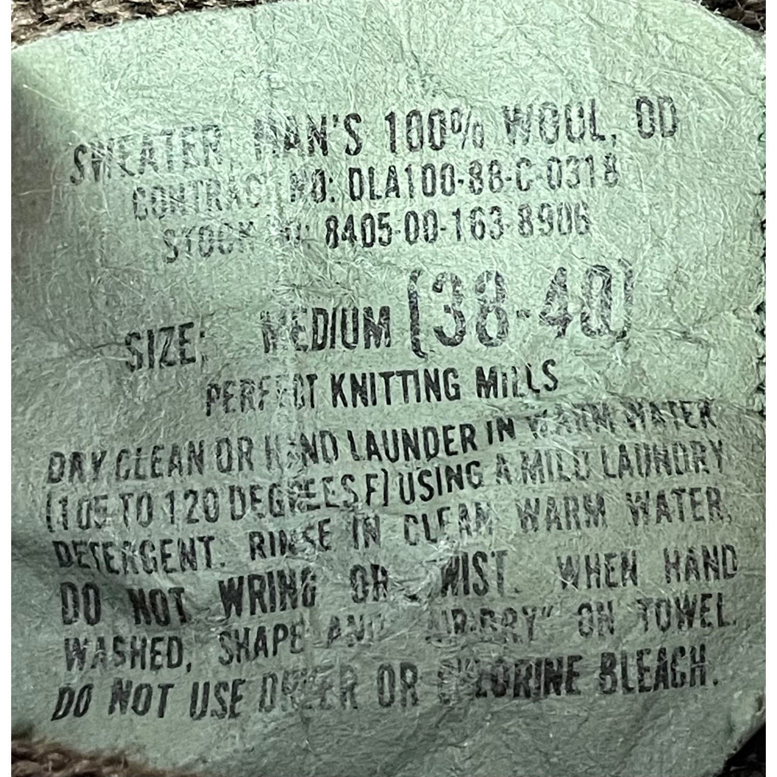 USGI Military Wool Sweater OD Green Shawl Collar 100% Wool Pullover Medium 1988 - Thumbnail 3