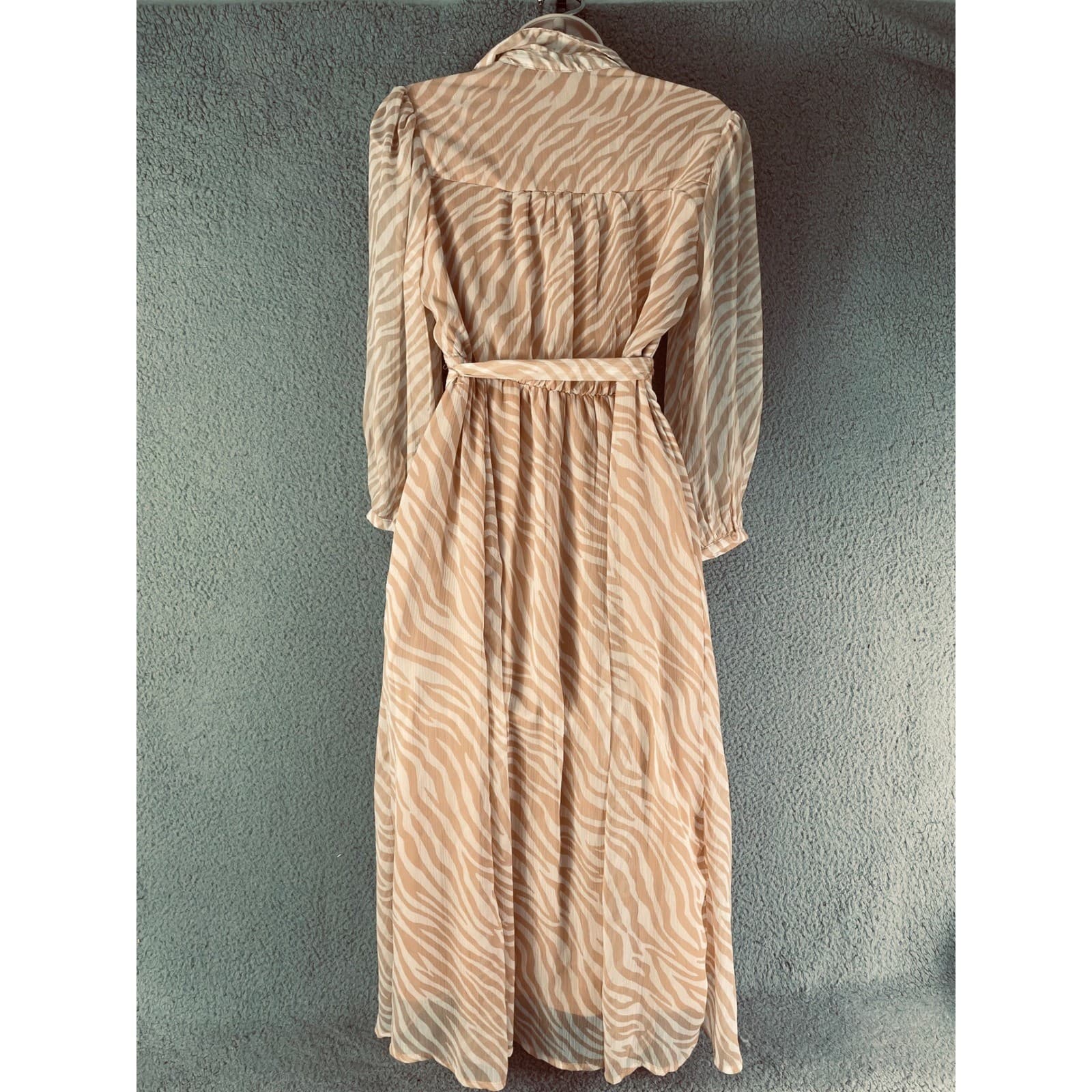Zebra Print Midi Shirt Dress Belted Button Front Animal Print Beige Women’s S Ha - Thumbnail 13