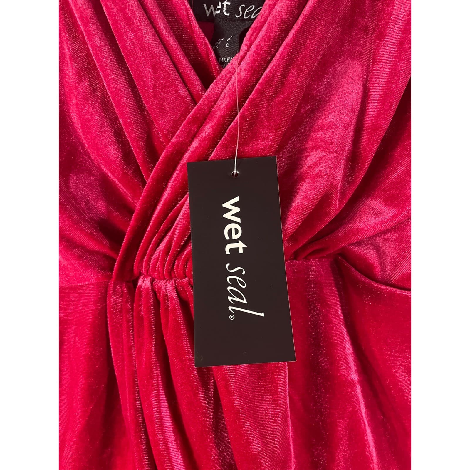 Wet Seal Magenta Velvet V-Neck Draped Mini Dress Pink 30-3568 Womens Small NWT - Thumbnail 7