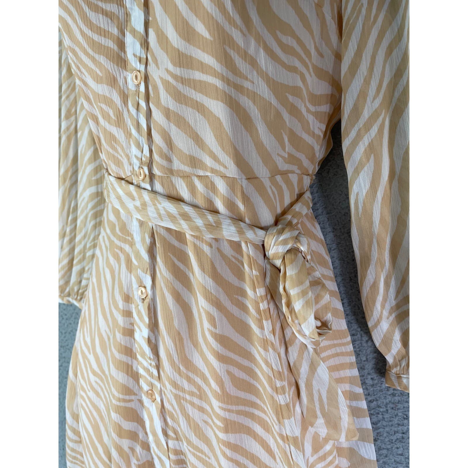 Zebra Print Midi Shirt Dress Belted Button Front Animal Print Beige Women’s S Ha - Thumbnail 8