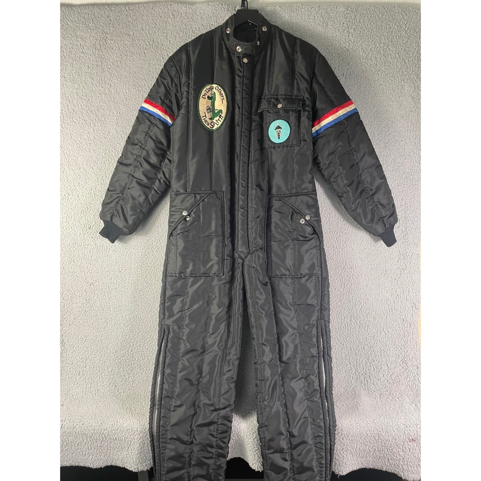 Vintage Insulated Snow Suit Mens L Black Quilted Coveralls Workwear Patches - Thumbnail 10