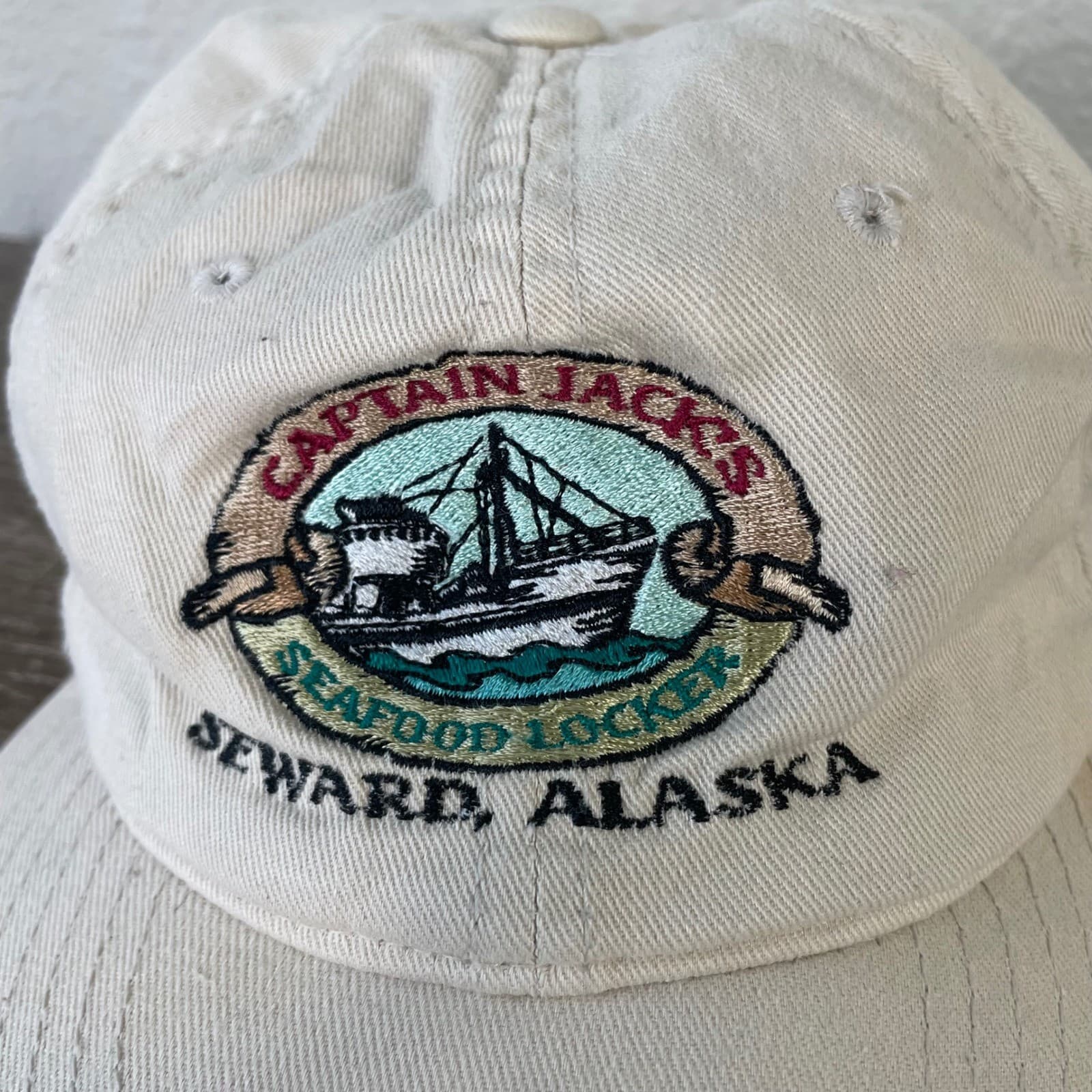 Captain Jacks Seafood Locker Seward Alaska Flexfit Hat Yupoong Beige Mens - Thumbnail 5