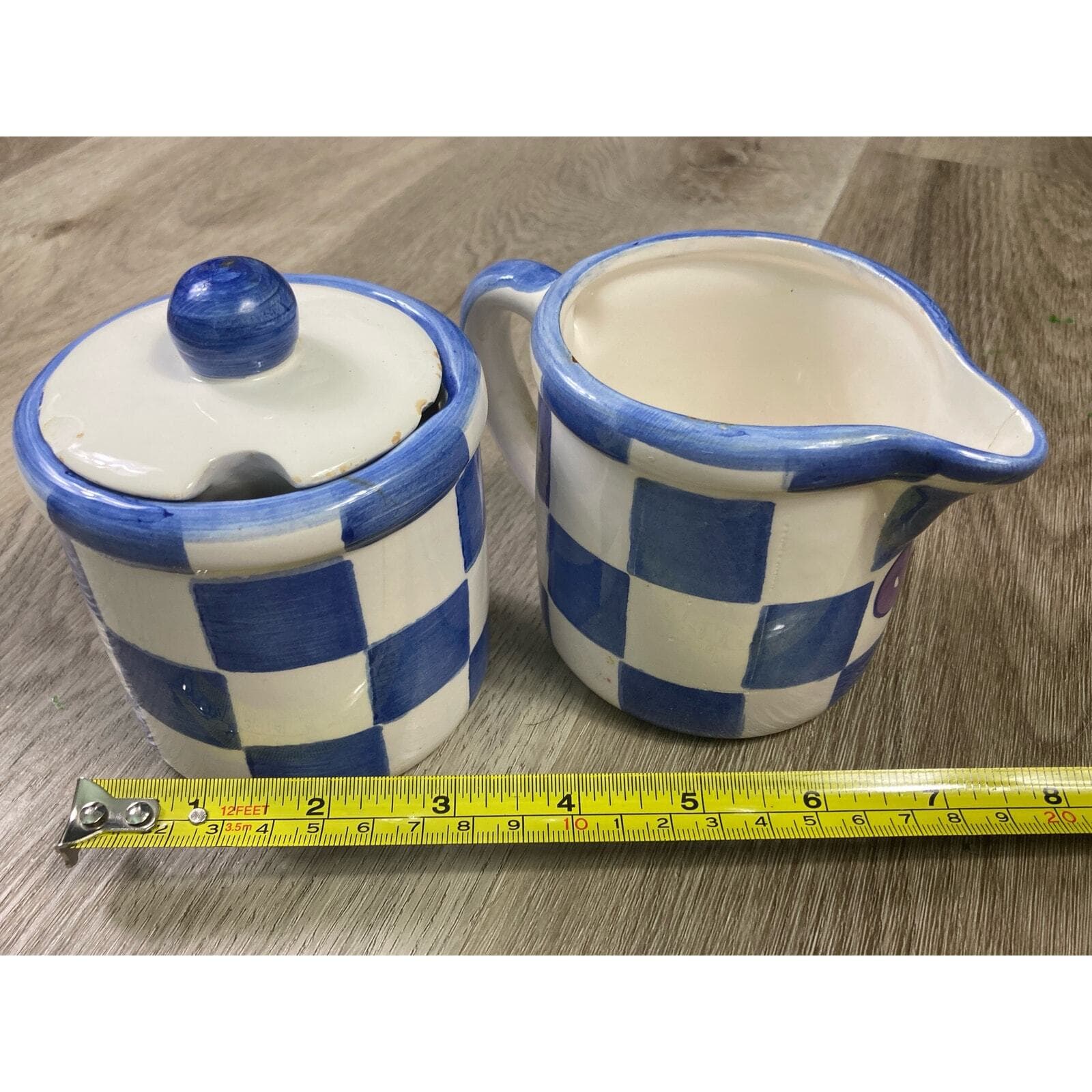 Vintage Hand-Painted Ceramic Cream & Sugar Set Fruit Design Multicolor - Thumbnail 8