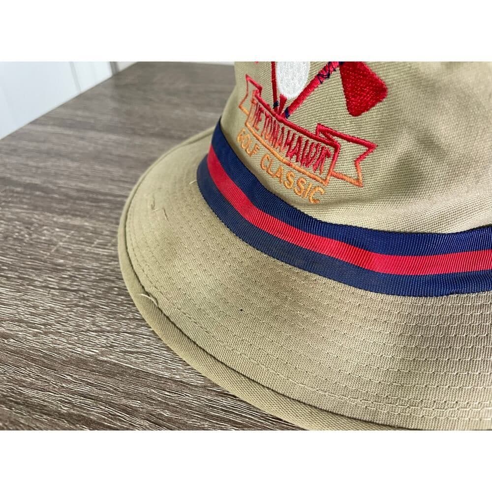 Golf Bucket Hat Khaki Red Stripe Town Talk Classic Cotton Made in USA Vintage - Thumbnail 5