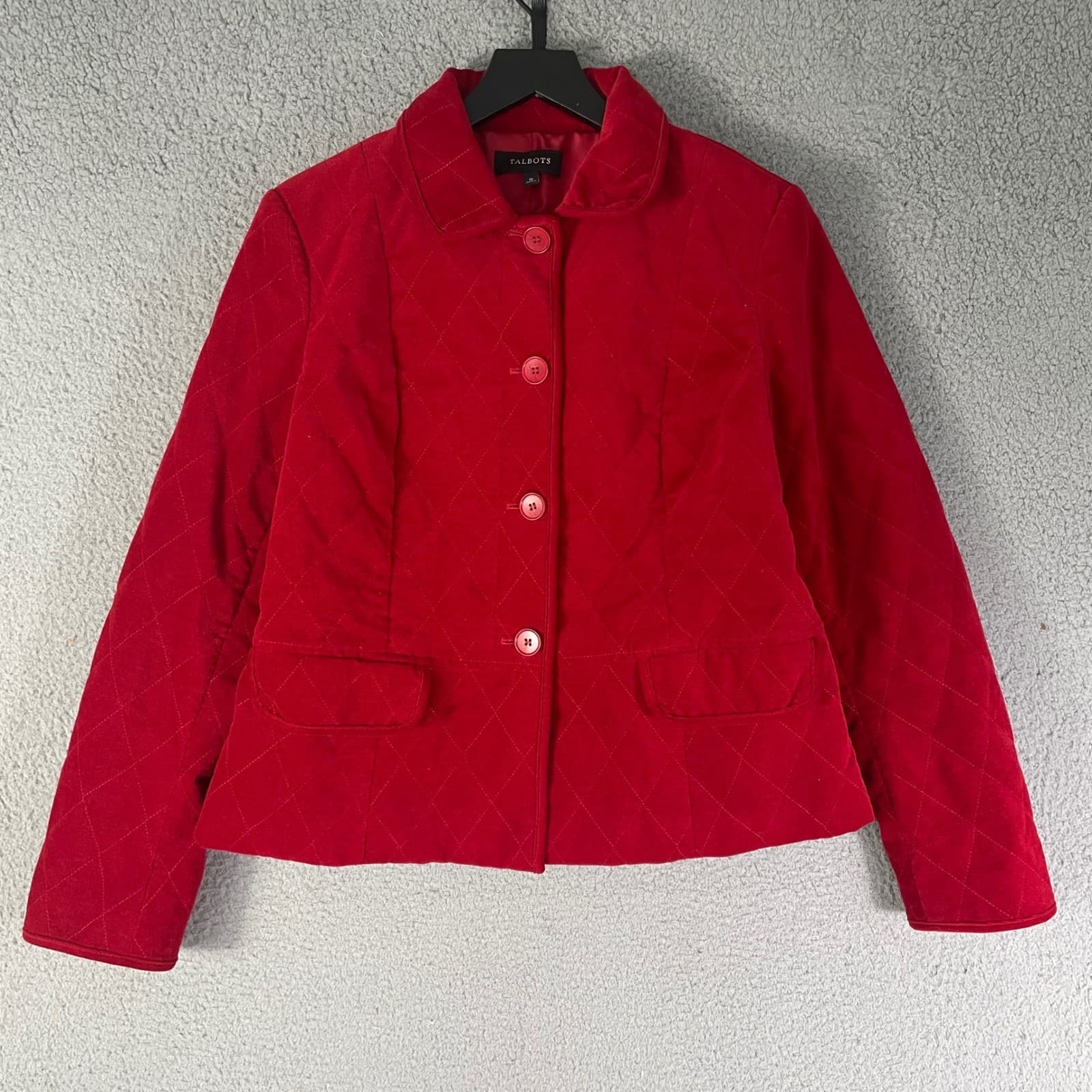 Talbots Womens Red Quilted Button Front Jacket Size 10 Diamond Stitch - Thumbnail 2