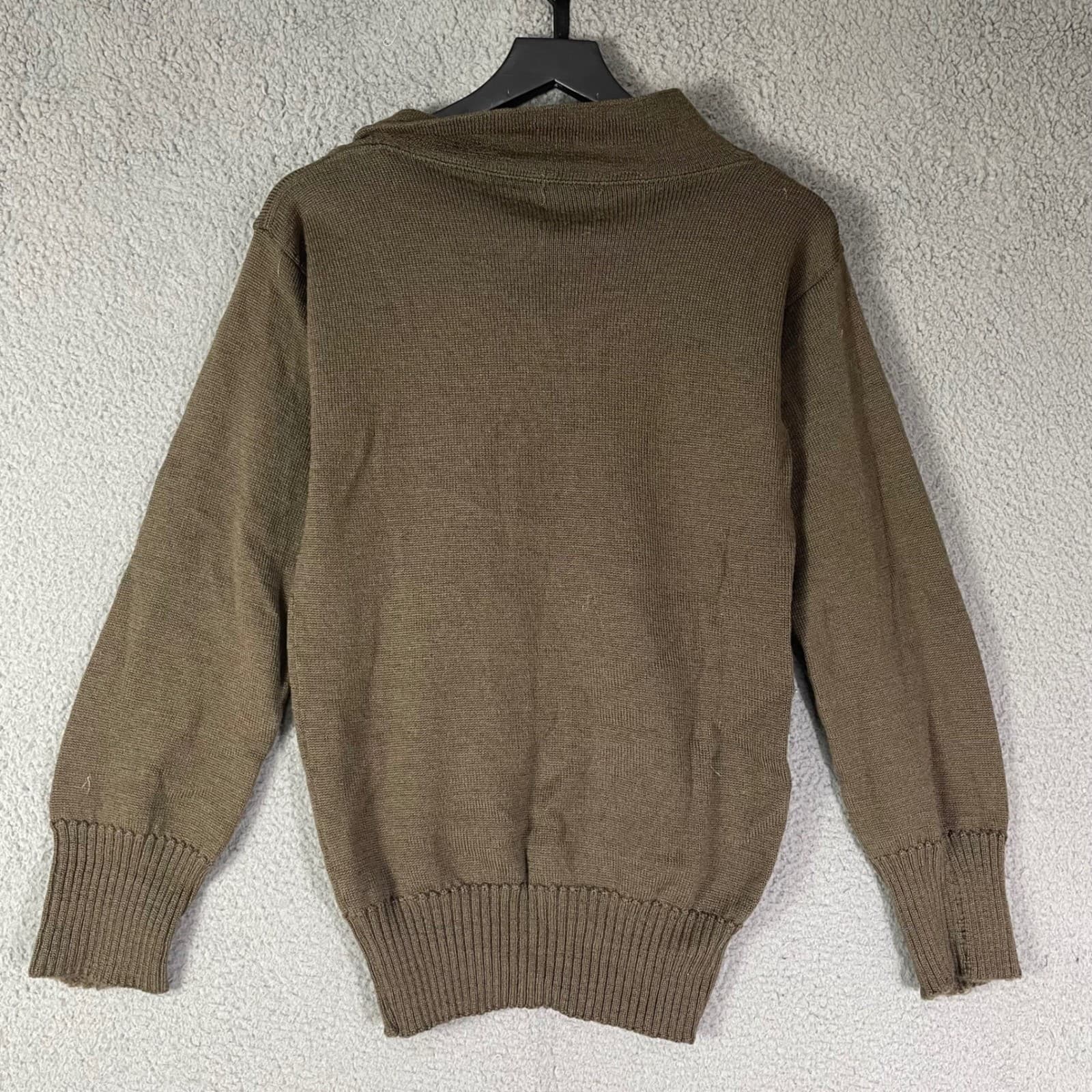 USGI Military Wool Sweater OD Green Shawl Collar 100% Wool Pullover Medium 1988 - Thumbnail 5