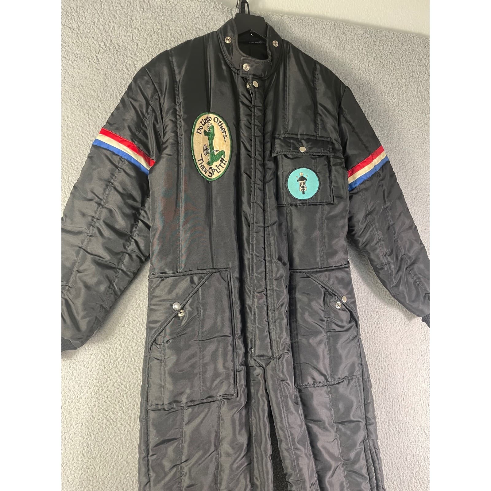 Vintage Insulated Snow Suit Mens L Black Quilted Coveralls Workwear Patches - Thumbnail 11