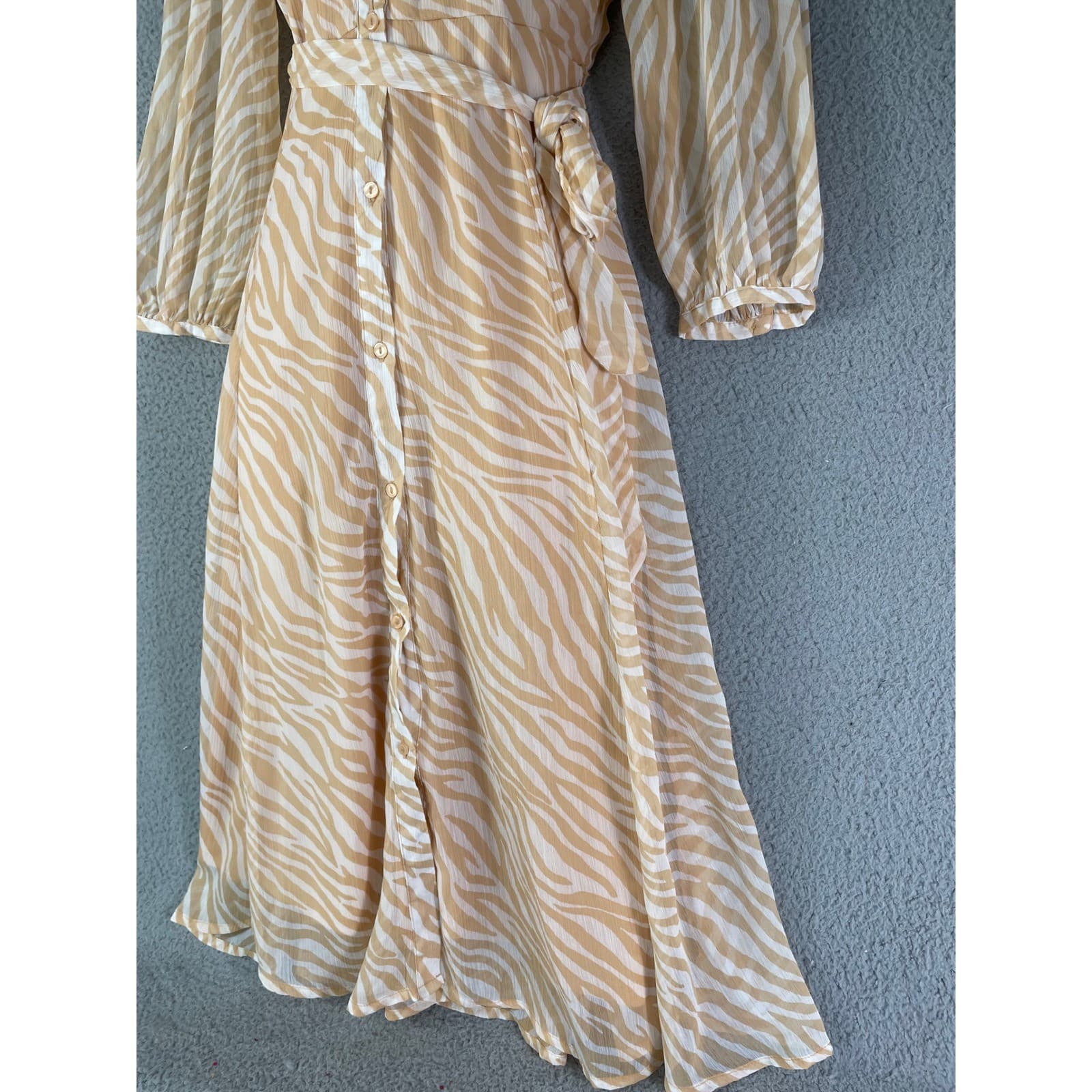 Zebra Print Midi Shirt Dress Belted Button Front Animal Print Beige Women’s S Ha - Thumbnail 7