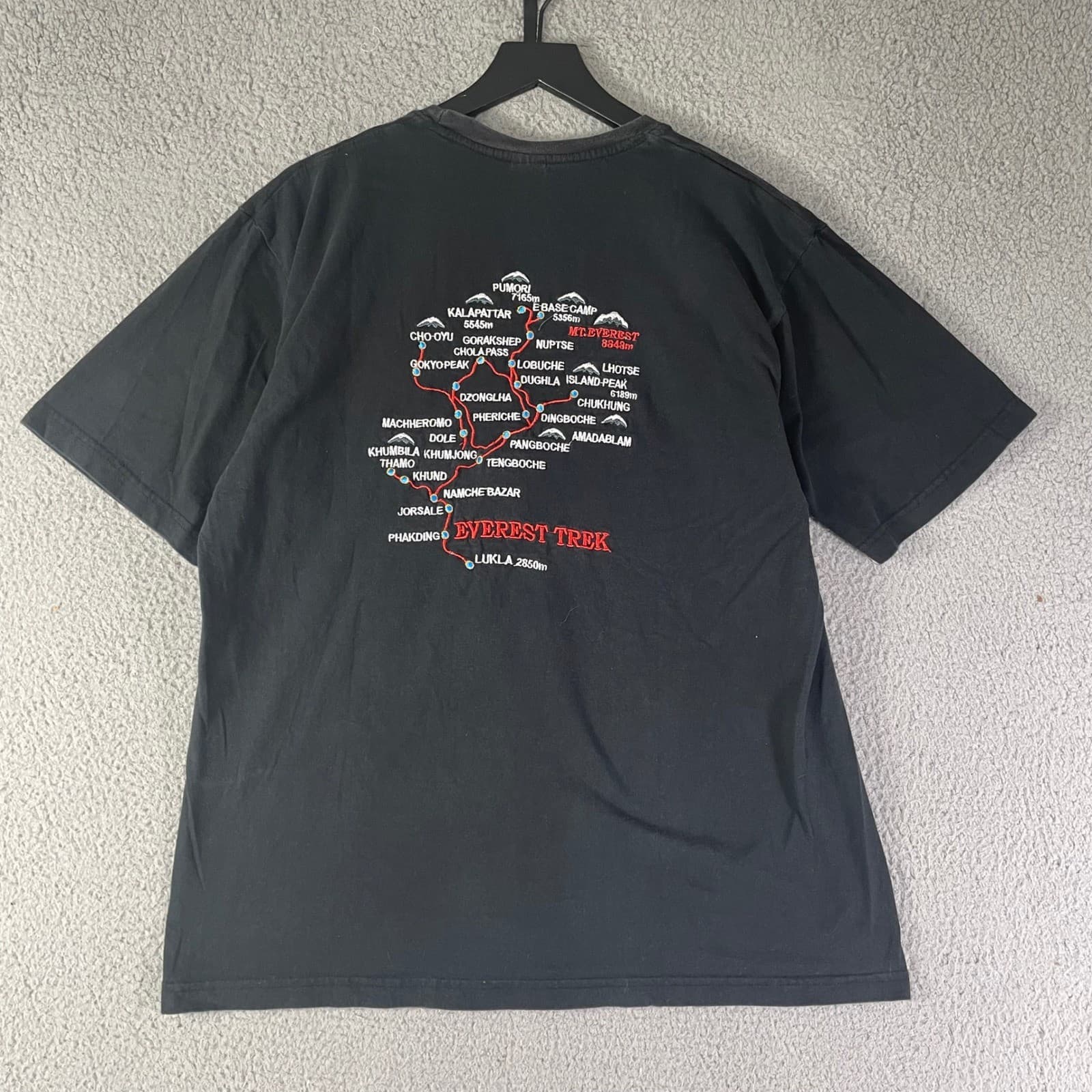 Danfe Everest Base Camp Nepal T-Shirt Black Embroidered Map Mens Large - Thumbnail 10