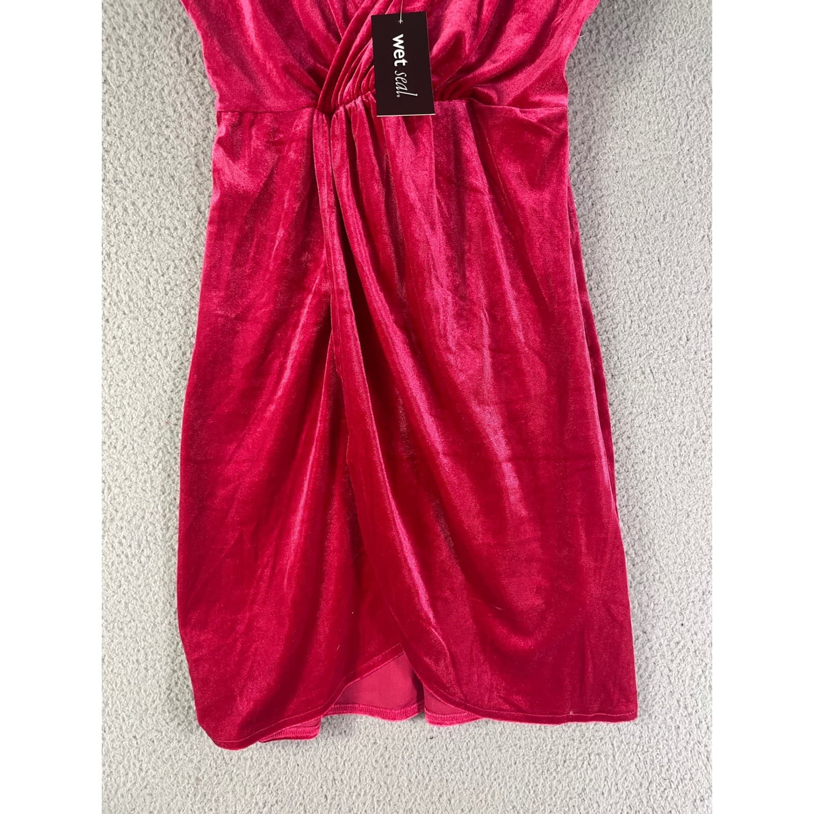 Wet Seal Magenta Velvet V-Neck Draped Mini Dress Pink 30-3568 Womens Small NWT - Thumbnail 9