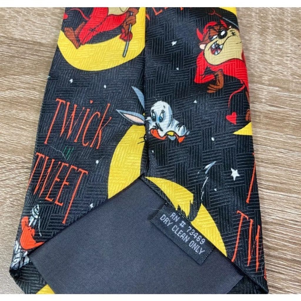 Vintage Looney Tunes Halloween Tie 90s Bugs Bunny Taz Trick Or Tweet Necktie - Thumbnail 8