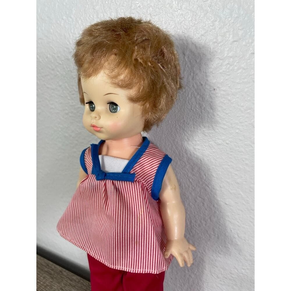 Horsman 1960s Drink Wet Baby Doll 18in Sleep Eyes Red Outfit Vintage Toddler Toy - Thumbnail 4