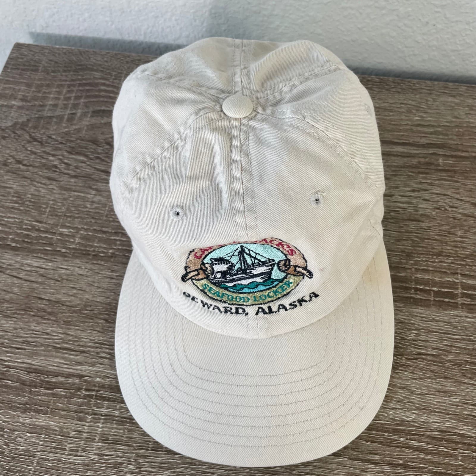 Captain Jacks Seafood Locker Seward Alaska Flexfit Hat Yupoong Beige Mens - Thumbnail 4