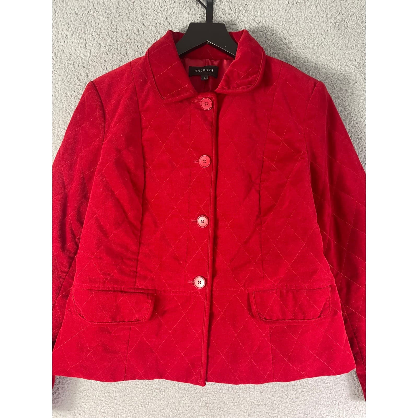 Talbots Womens Red Quilted Button Front Jacket Size 10 Diamond Stitch - Thumbnail 7