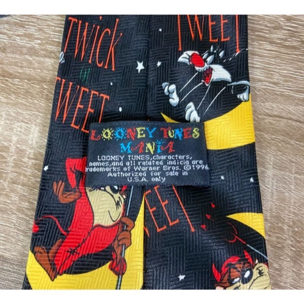 Vintage Looney Tunes Halloween Tie 90s Bugs Bunny Taz Trick Or Tweet Necktie - Thumbnail 6