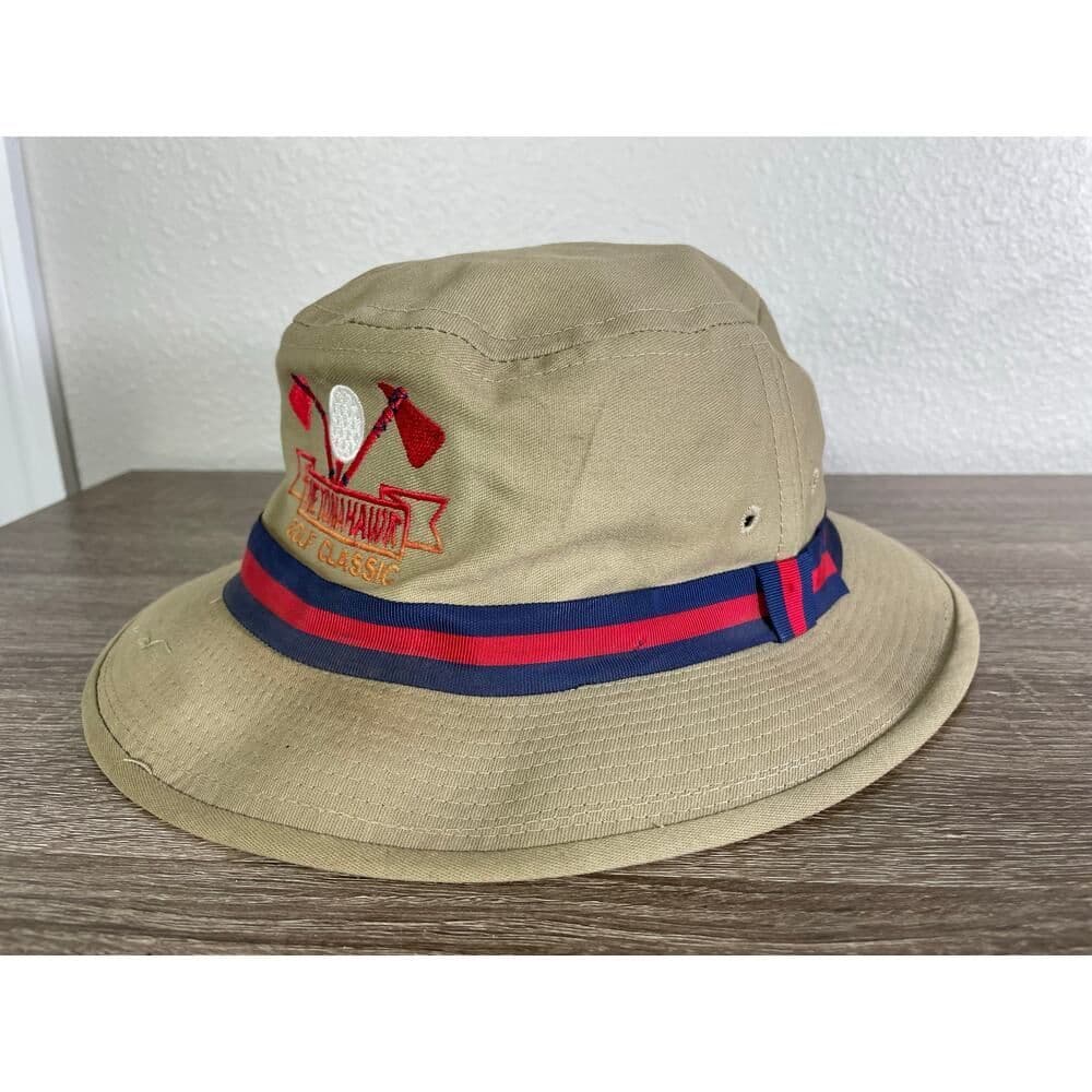Golf Bucket Hat Khaki Red Stripe Town Talk Classic Cotton Made in USA Vintage - Thumbnail 4