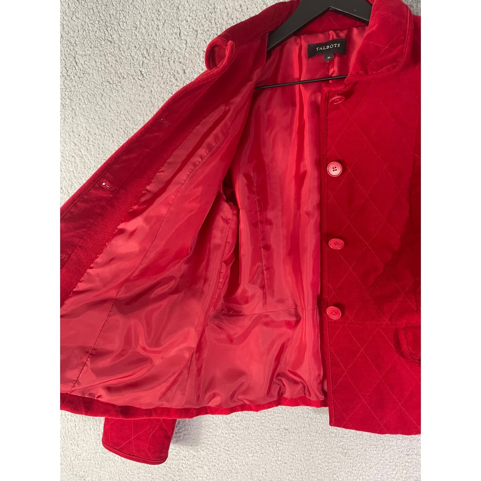 Talbots Womens Red Quilted Button Front Jacket Size 10 Diamond Stitch - Thumbnail 9