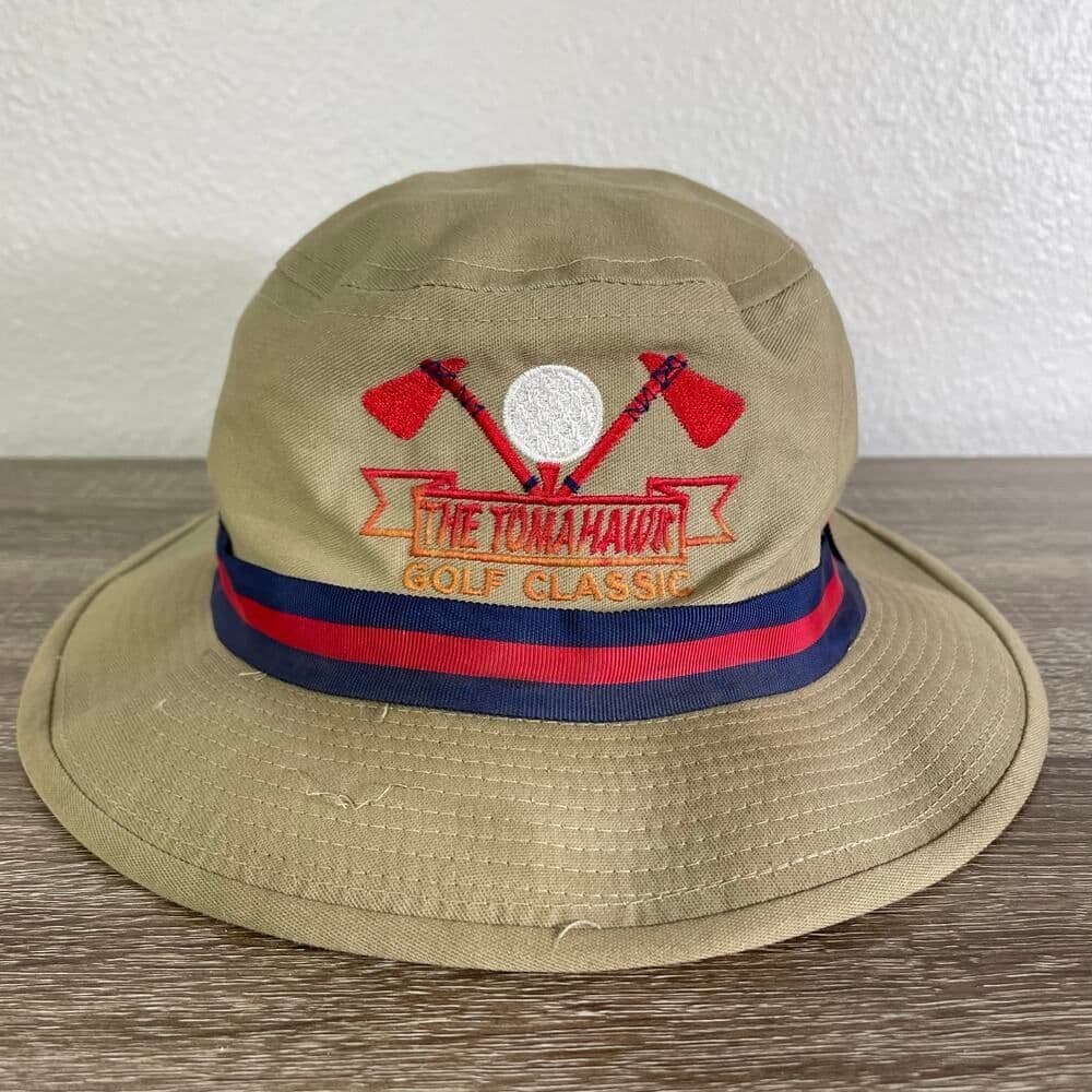 Golf Bucket Hat Khaki Red Stripe Town Talk Classic Cotton Made in USA Vintage - Thumbnail 2