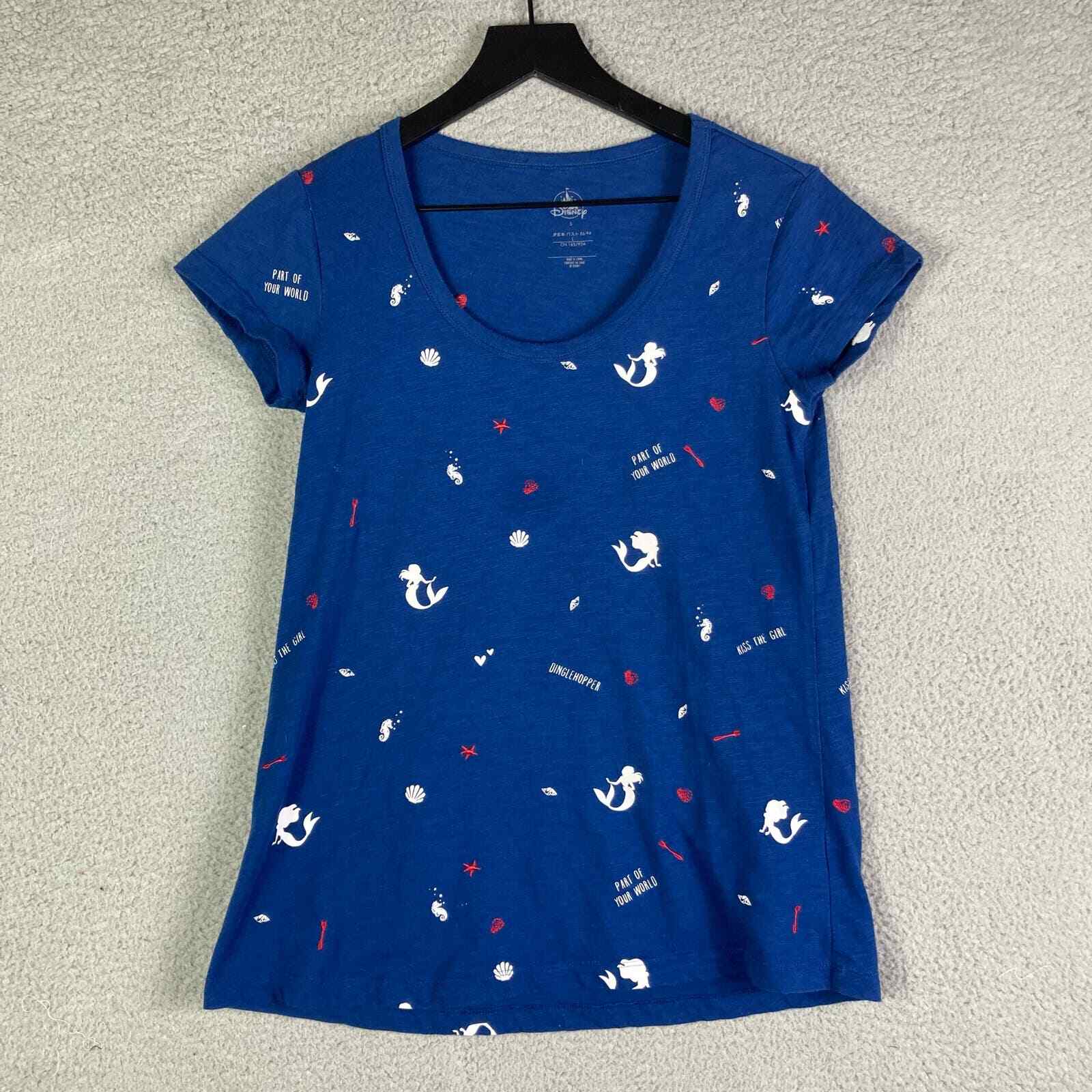 Little Mermaid Disney Shirt Womens Size Small Blue Ariel Allover Print Cute Tee - Thumbnail 3