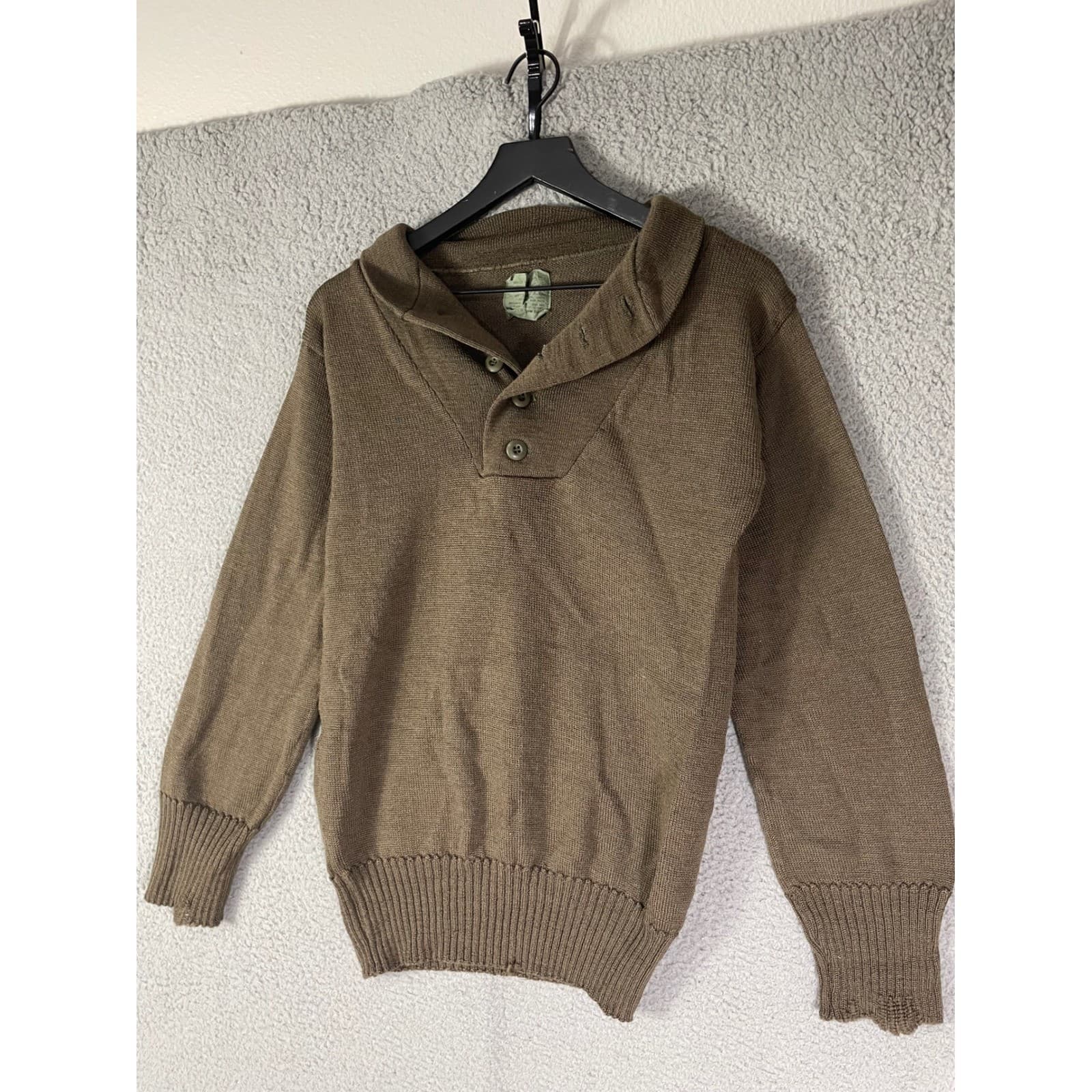USGI Military Wool Sweater OD Green Shawl Collar 100% Wool Pullover Medium 1988 - Thumbnail 7