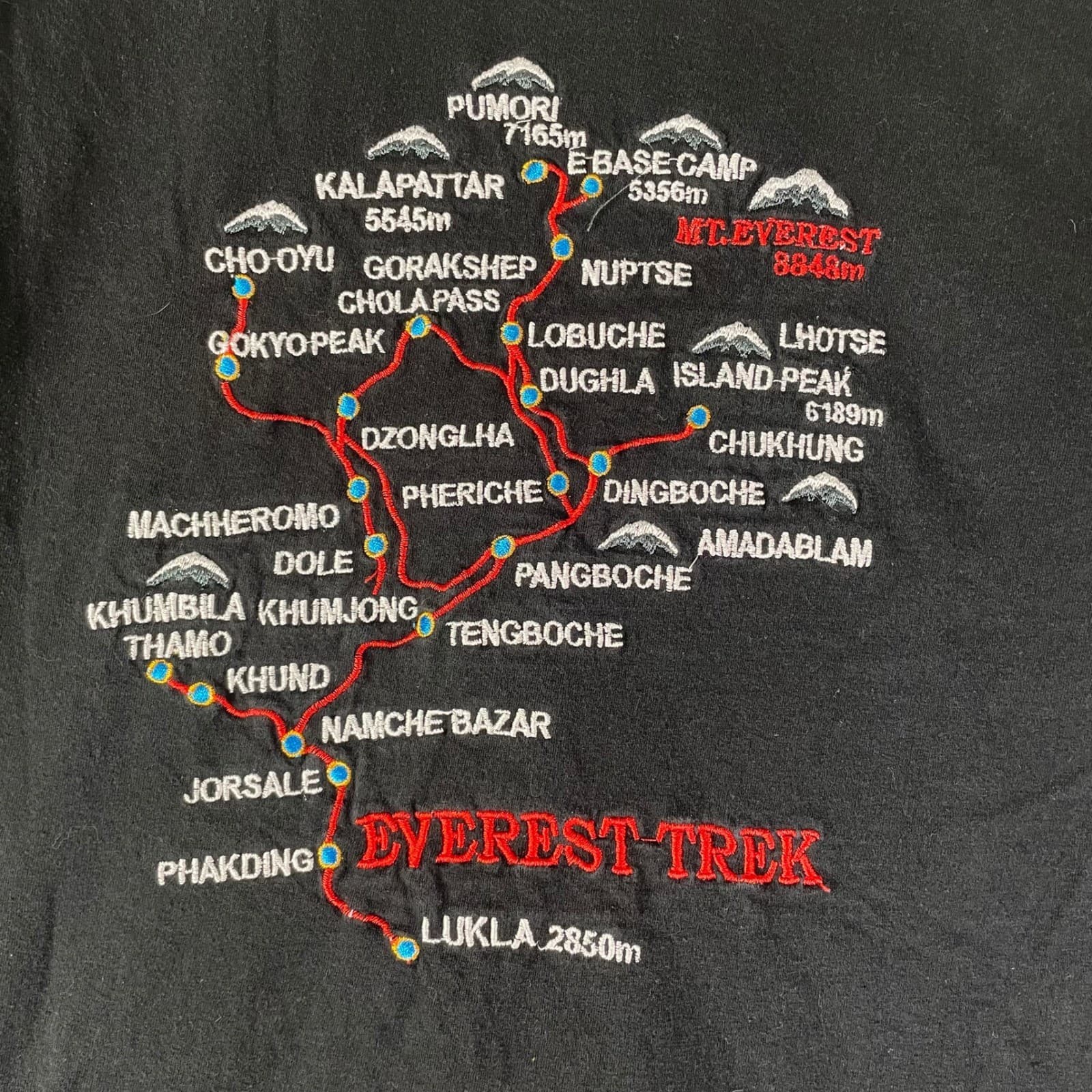 Danfe Everest Base Camp Nepal T-Shirt Black Embroidered Map Mens Large - Thumbnail 4