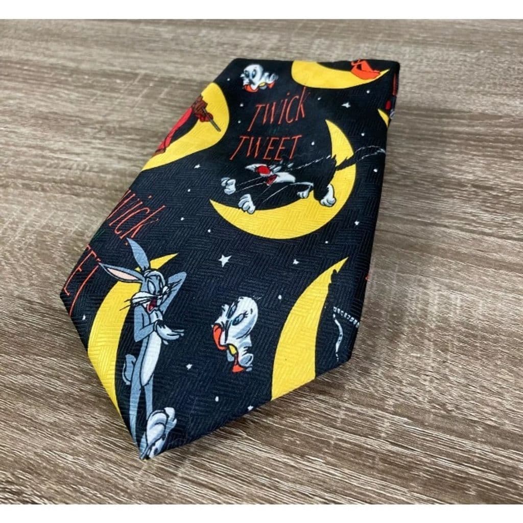 Vintage Looney Tunes Halloween Tie 90s Bugs Bunny Taz Trick Or Tweet Necktie - Thumbnail 3