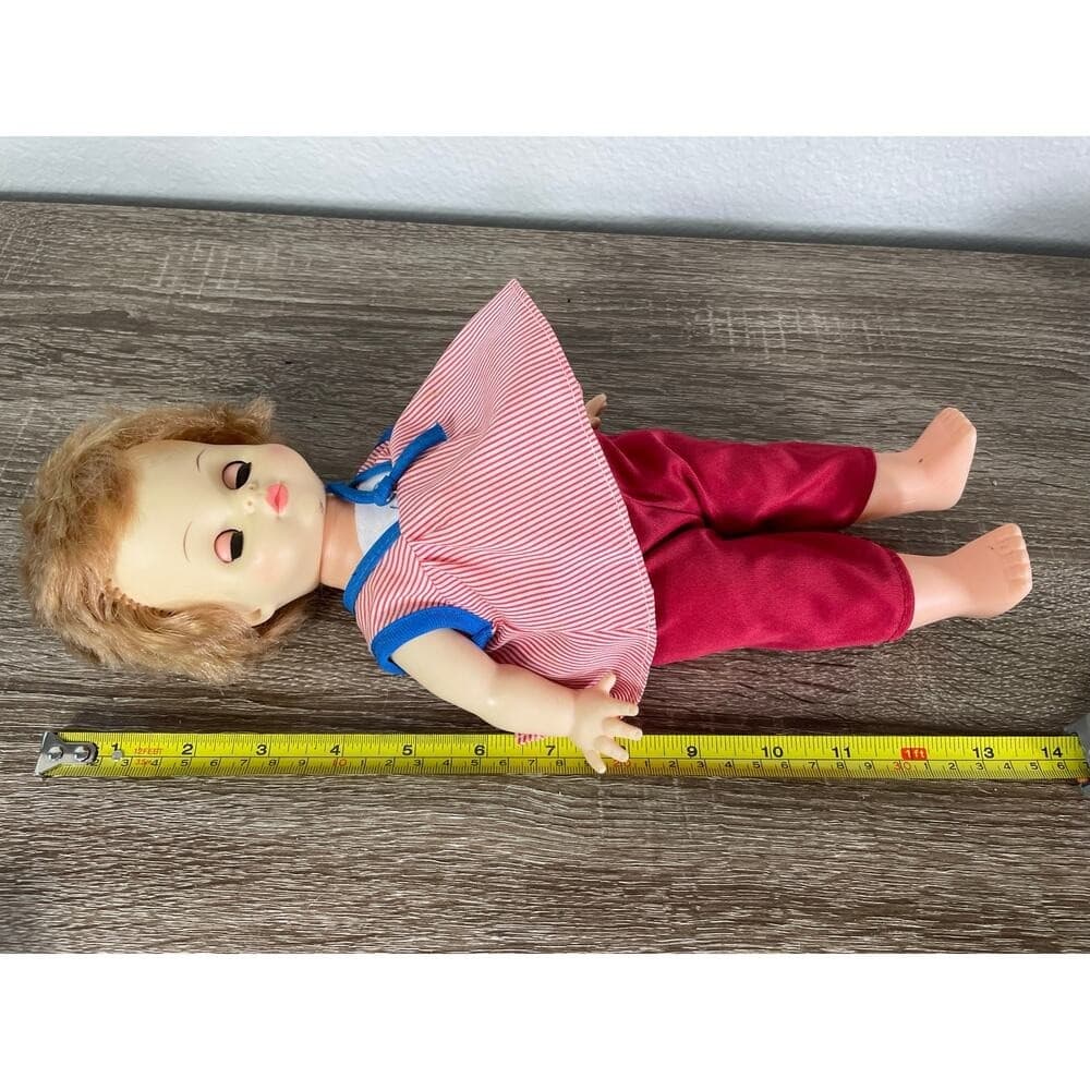 Horsman 1960s Drink Wet Baby Doll 18in Sleep Eyes Red Outfit Vintage Toddler Toy - Thumbnail 8