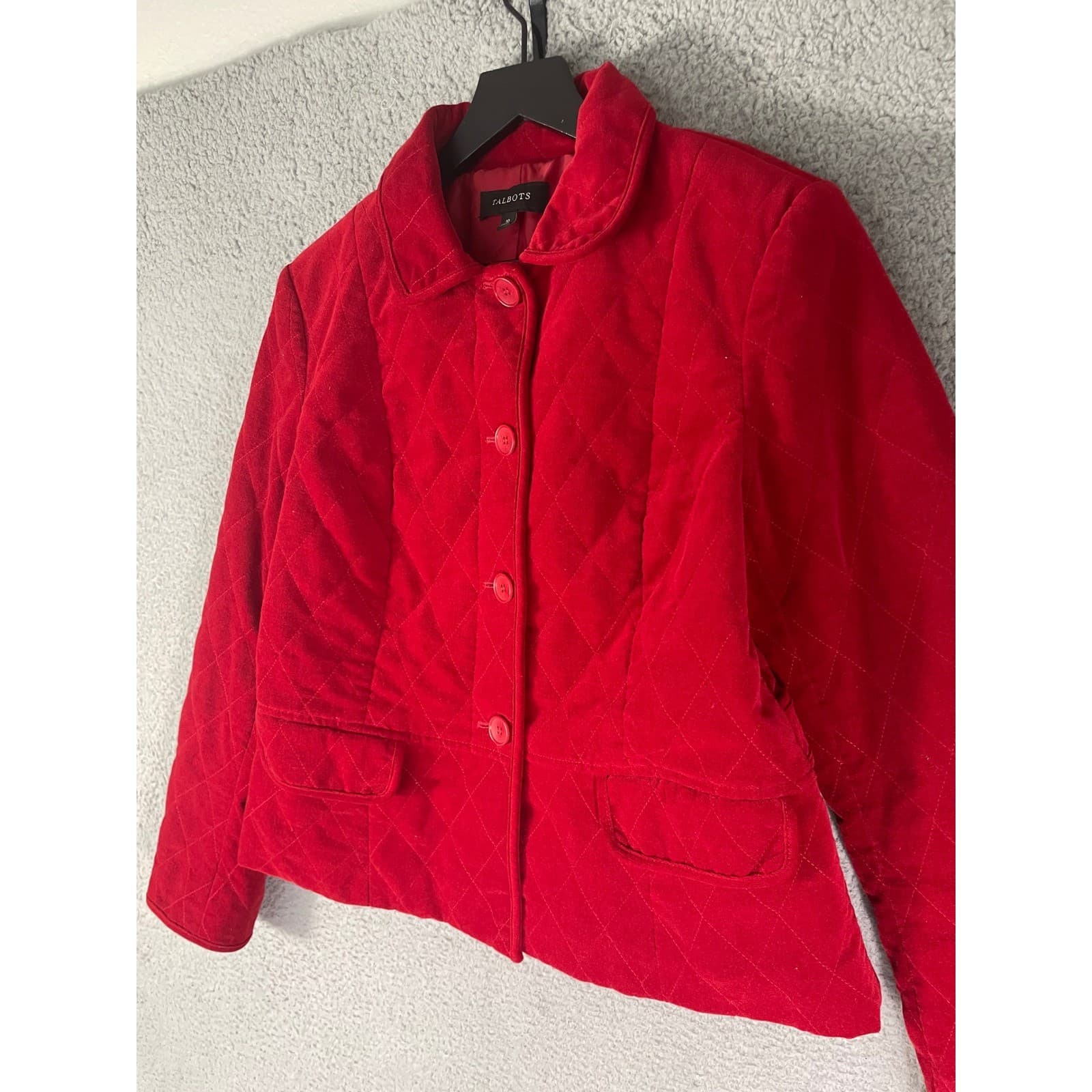 Talbots Womens Red Quilted Button Front Jacket Size 10 Diamond Stitch - Thumbnail 8