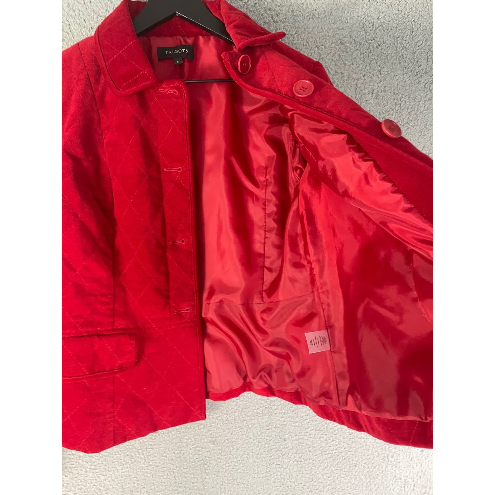 Talbots Womens Red Quilted Button Front Jacket Size 10 Diamond Stitch - Thumbnail 10