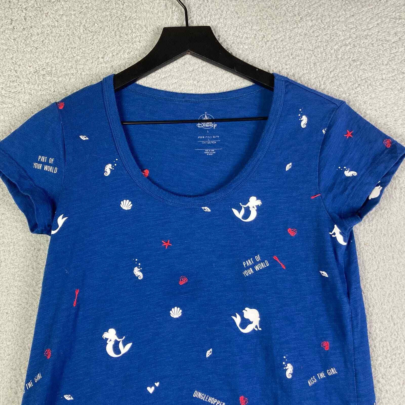 Little Mermaid Disney Shirt Womens Size Small Blue Ariel Allover Print Cute Tee - Thumbnail 6