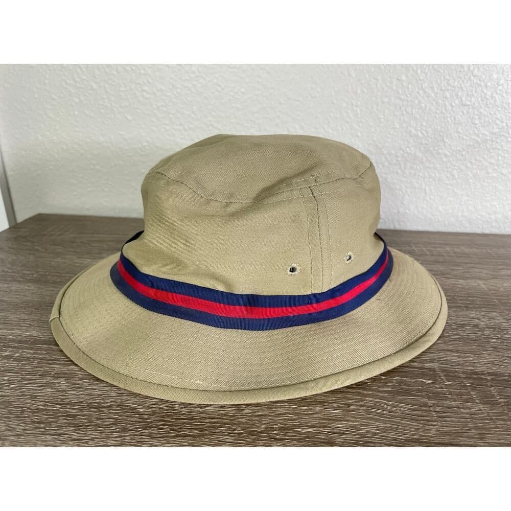 Golf Bucket Hat Khaki Red Stripe Town Talk Classic Cotton Made in USA Vintage - Thumbnail 12
