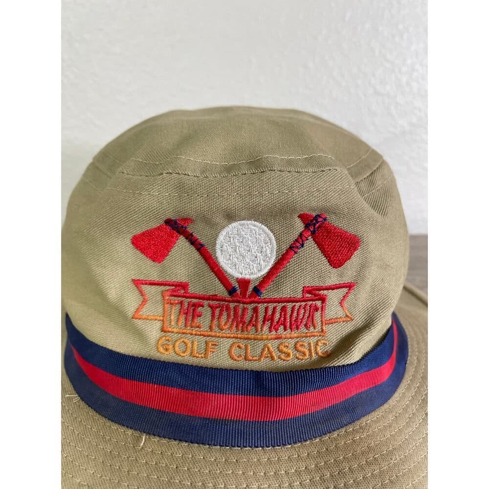 Golf Bucket Hat Khaki Red Stripe Town Talk Classic Cotton Made in USA Vintage - Thumbnail 3