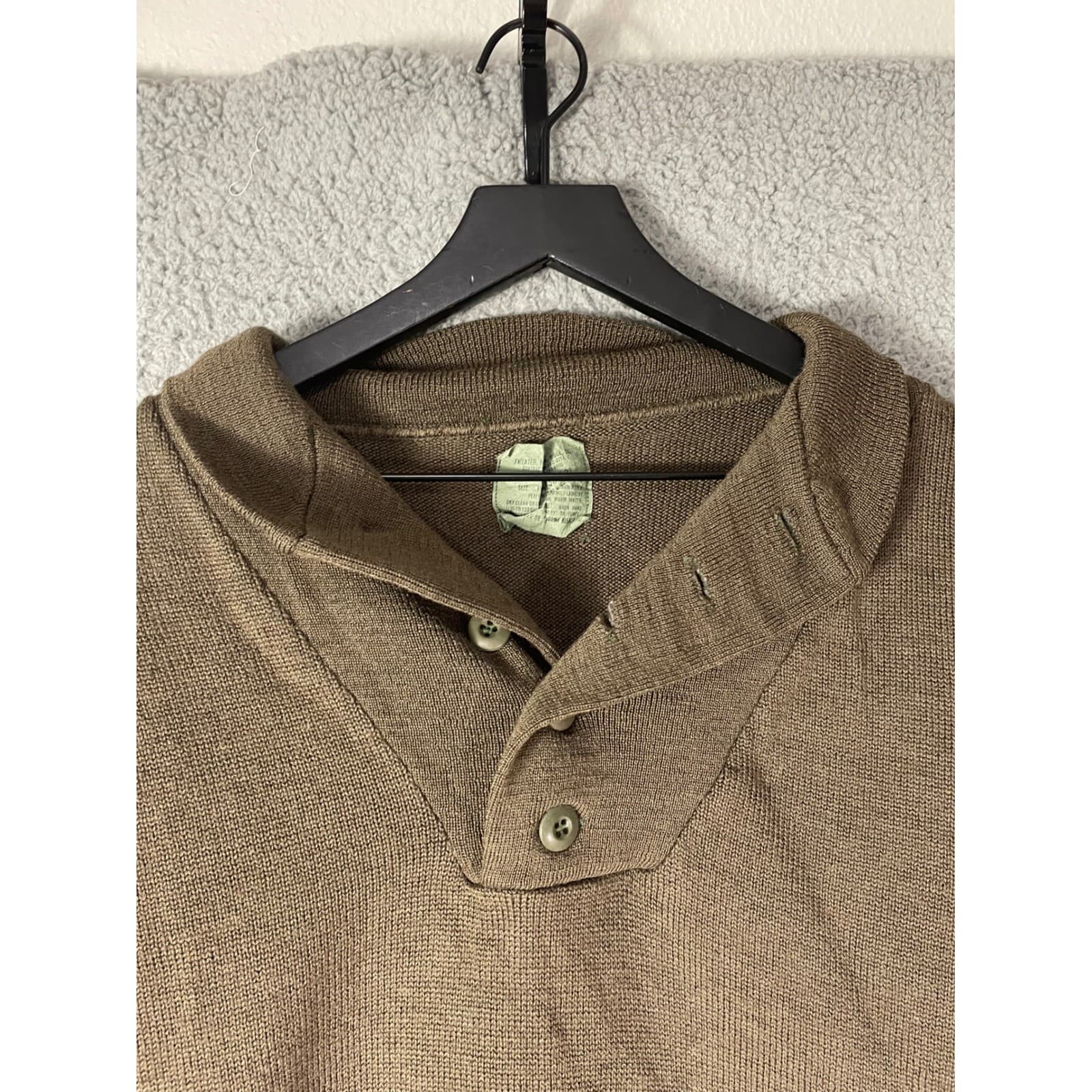USGI Military Wool Sweater OD Green Shawl Collar 100% Wool Pullover Medium 1988 - Thumbnail 6