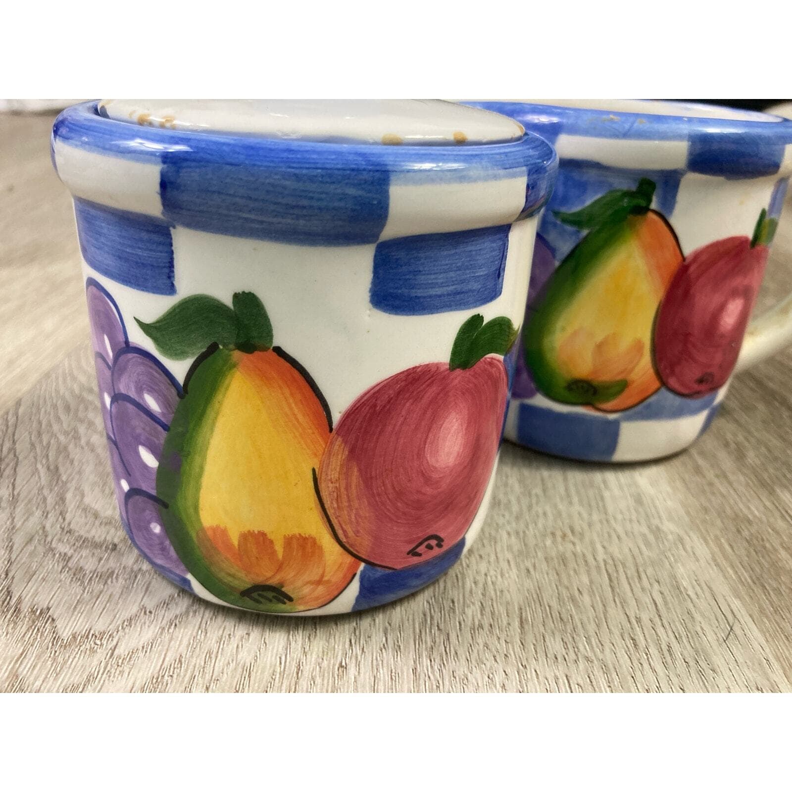 Vintage Hand-Painted Ceramic Cream & Sugar Set Fruit Design Multicolor - Thumbnail 4