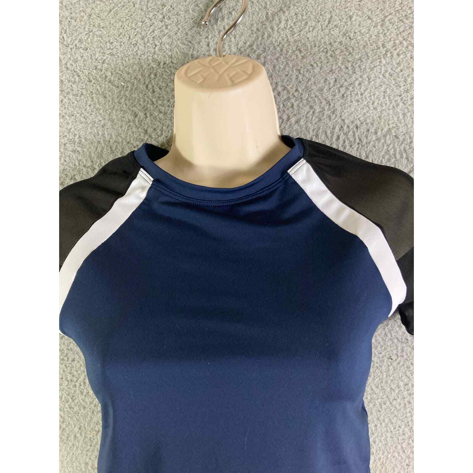 Women’s Mesh Crop Top Blue Black Sheer Short Sleeve Party Clubwear Stretch M - Thumbnail 9