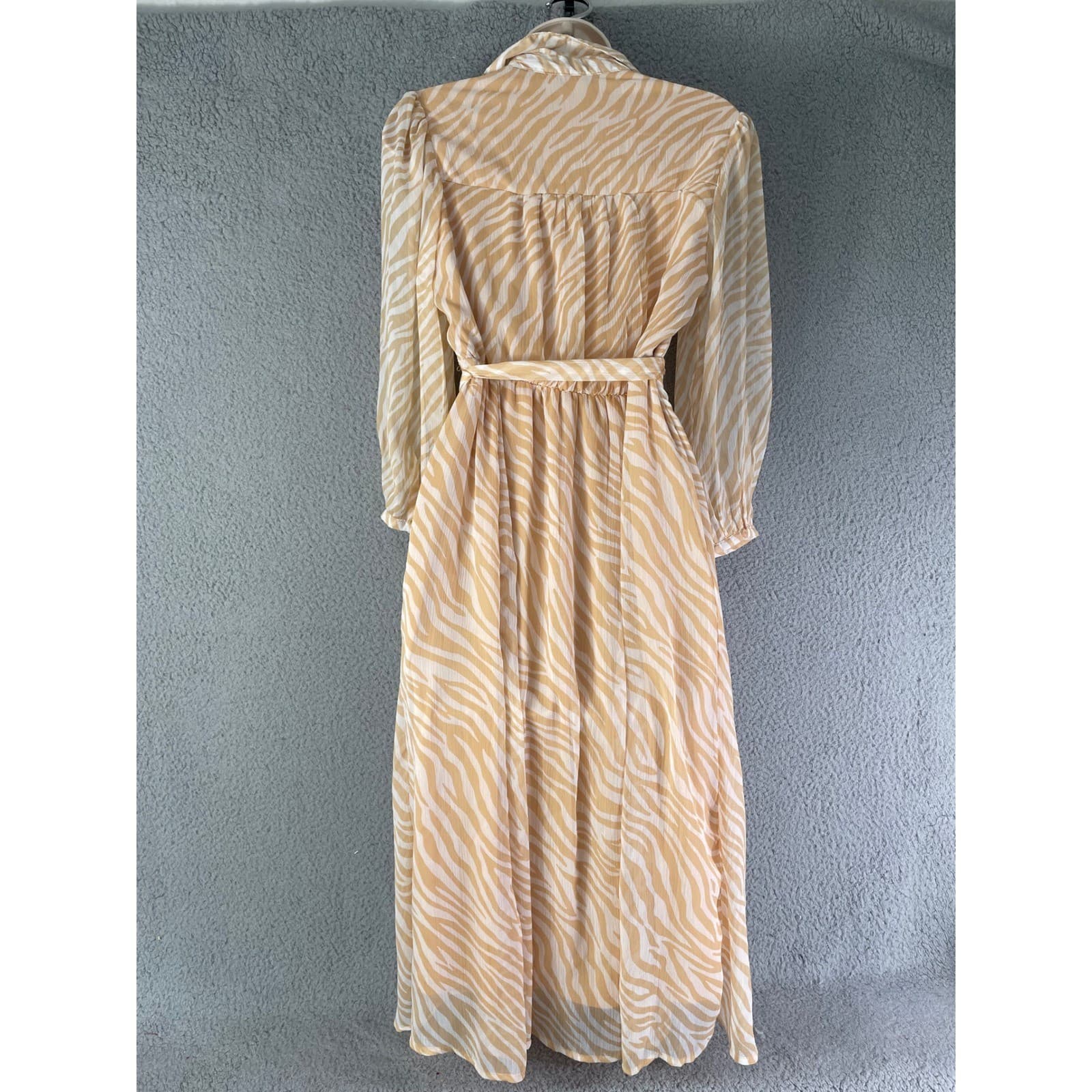Zebra Print Midi Shirt Dress Belted Button Front Animal Print Beige Women’s S Ha - Thumbnail 3