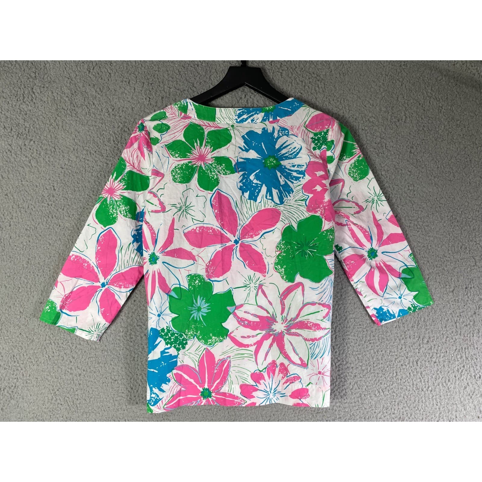 Talbots Petites Floral Embroidered Blouse Womens Small White Short Sleeve Top - Thumbnail 4