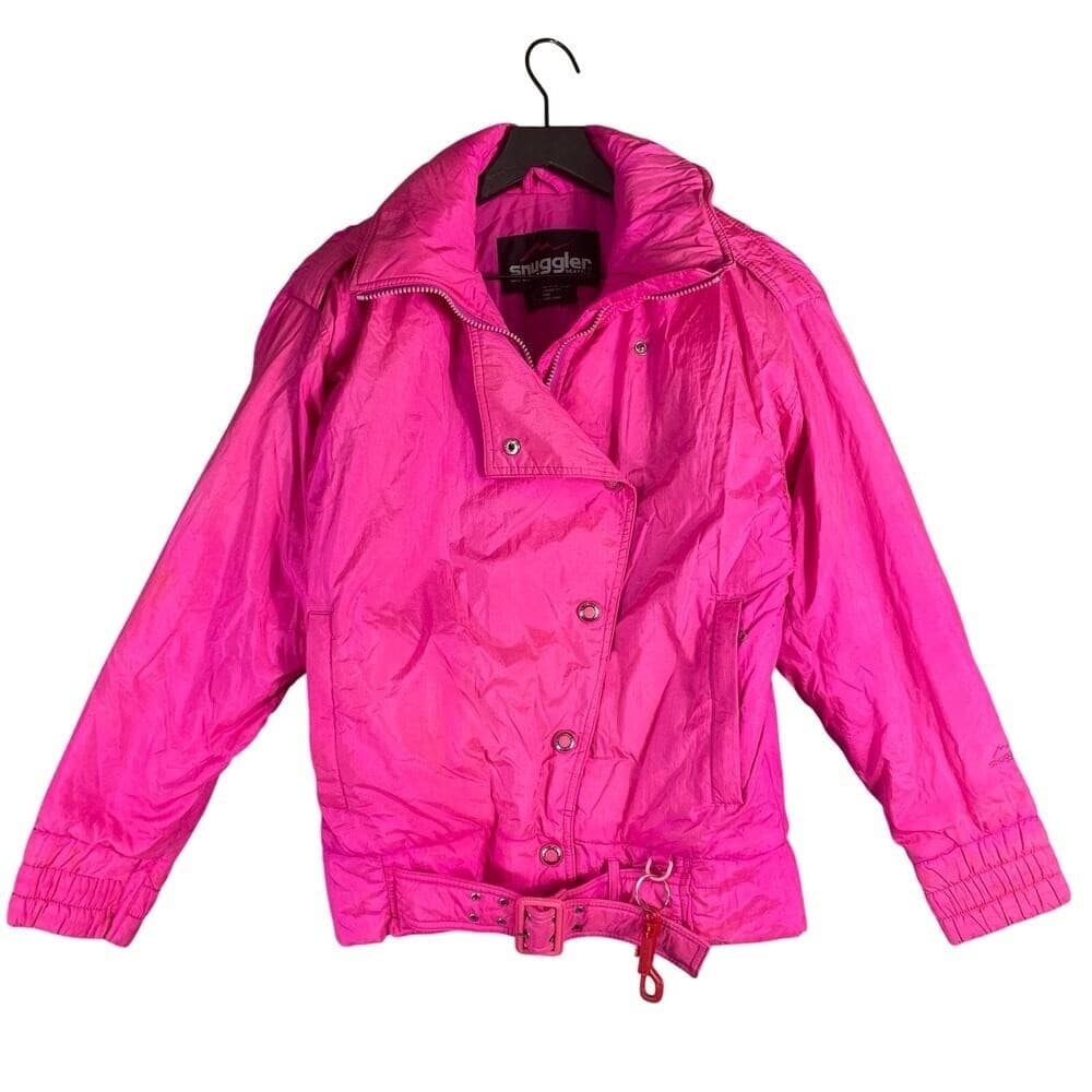 Vintage Snuggler Seattle 80s Pink Nylon Ski Jacket XS Belted Davos Windbreaker - Thumbnail 2