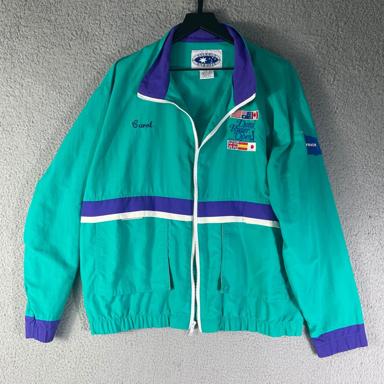 Vintage 1994 Doral Ryder Open Golf Jacket Teal Purple Windbreaker Mens M USA - Image 1