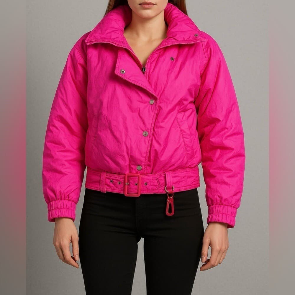 Vintage Snuggler Seattle 80s Pink Nylon Ski Jacket XS Belted Davos Windbreaker - Image 1