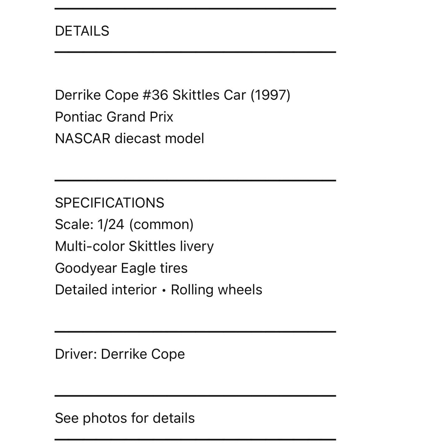 Derrike Cope 36 Skittles 1997 Pontiac Grand Prix 1/24 NASCAR Diecast Racing Car - Thumbnail 2